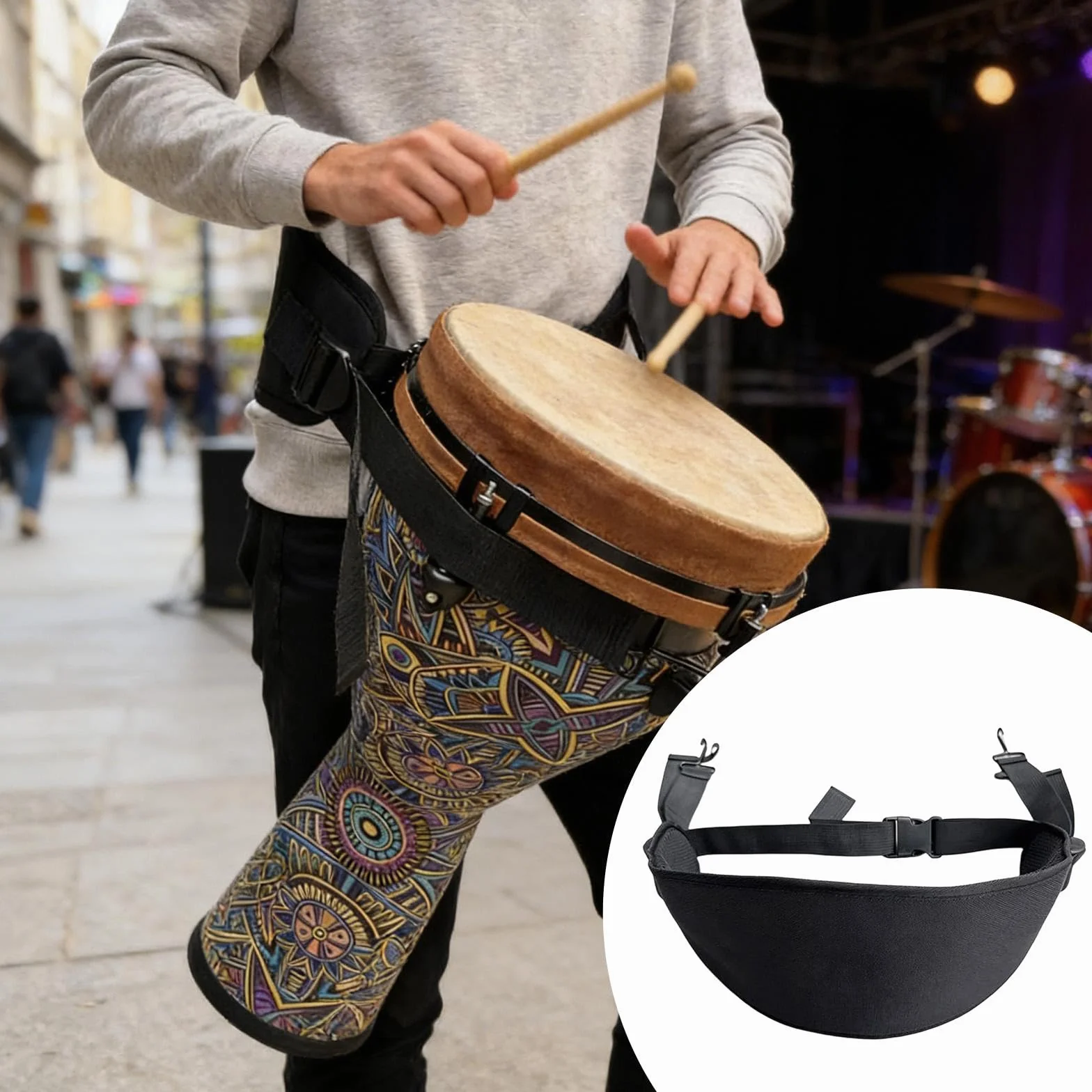Correa para La Cintura de Djembé Accesorio para Instrumentos Musicales Cinturónn para Tambor de Mano Correa de Tambor Ajustable Profesional para Instrumentos Africanos Cinturón de Hombro