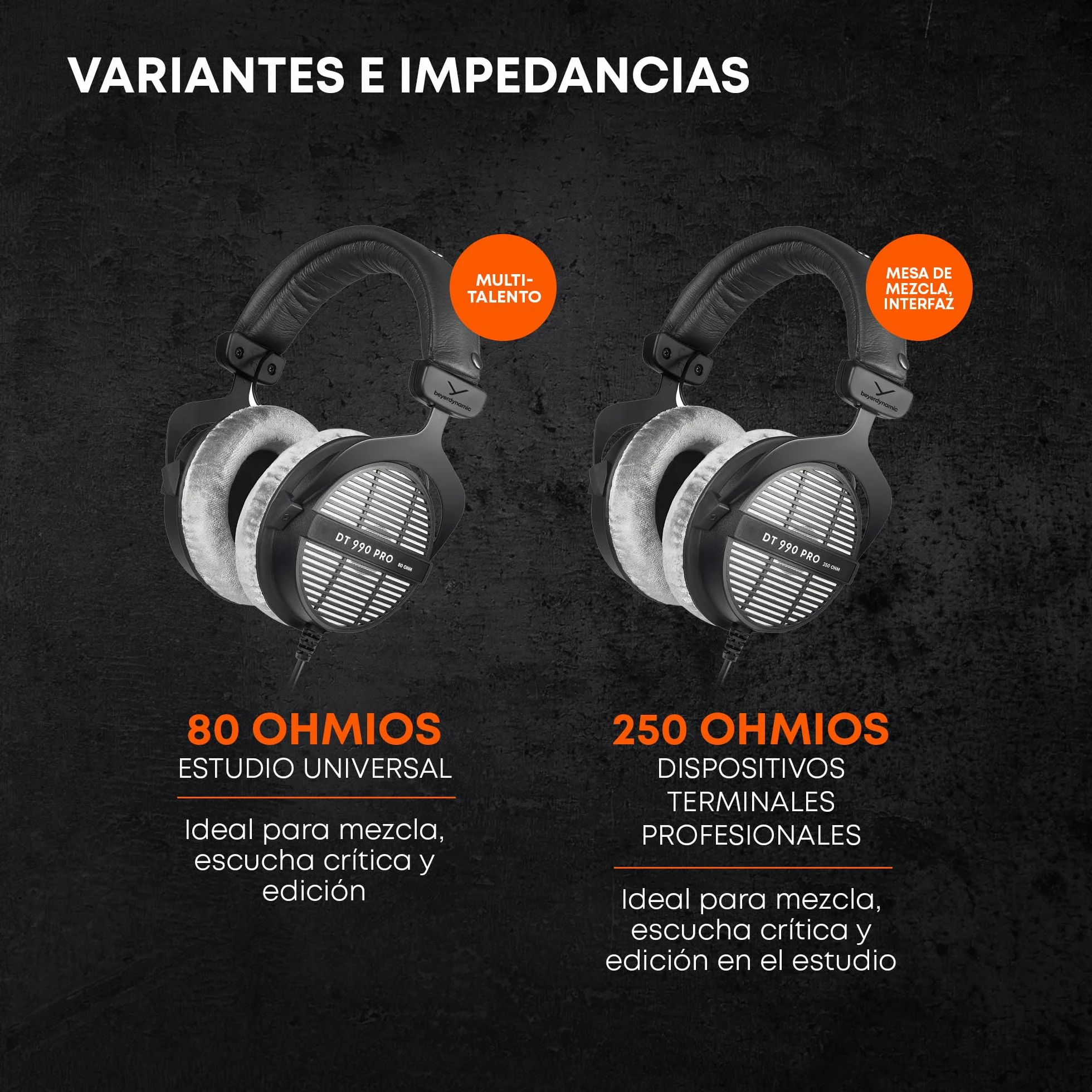 beyerdynamic DT 990 Pro Auriculares de Estudio circumaurales con Cable, de un Solo Auricular, Ideales para Mezcla, masterización y edición. 250 ohmios. Hechos a Mano en Alemania.
