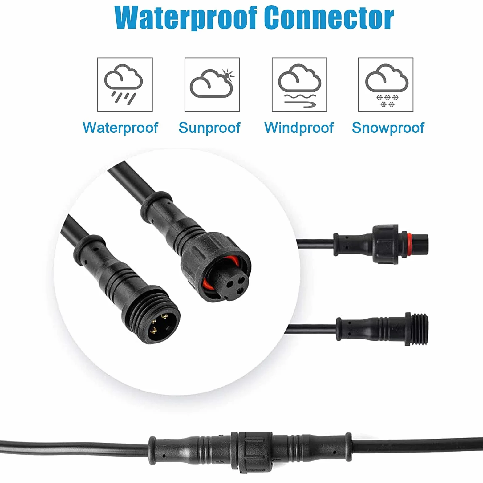 Conectores estancos, 8 Pares de enchufes de 3 Pines, Conectores Impermeables IP65 con Cable de extensión 16AWG 20CM para focos solares, lámparas de jardín, Tiras de luz LED