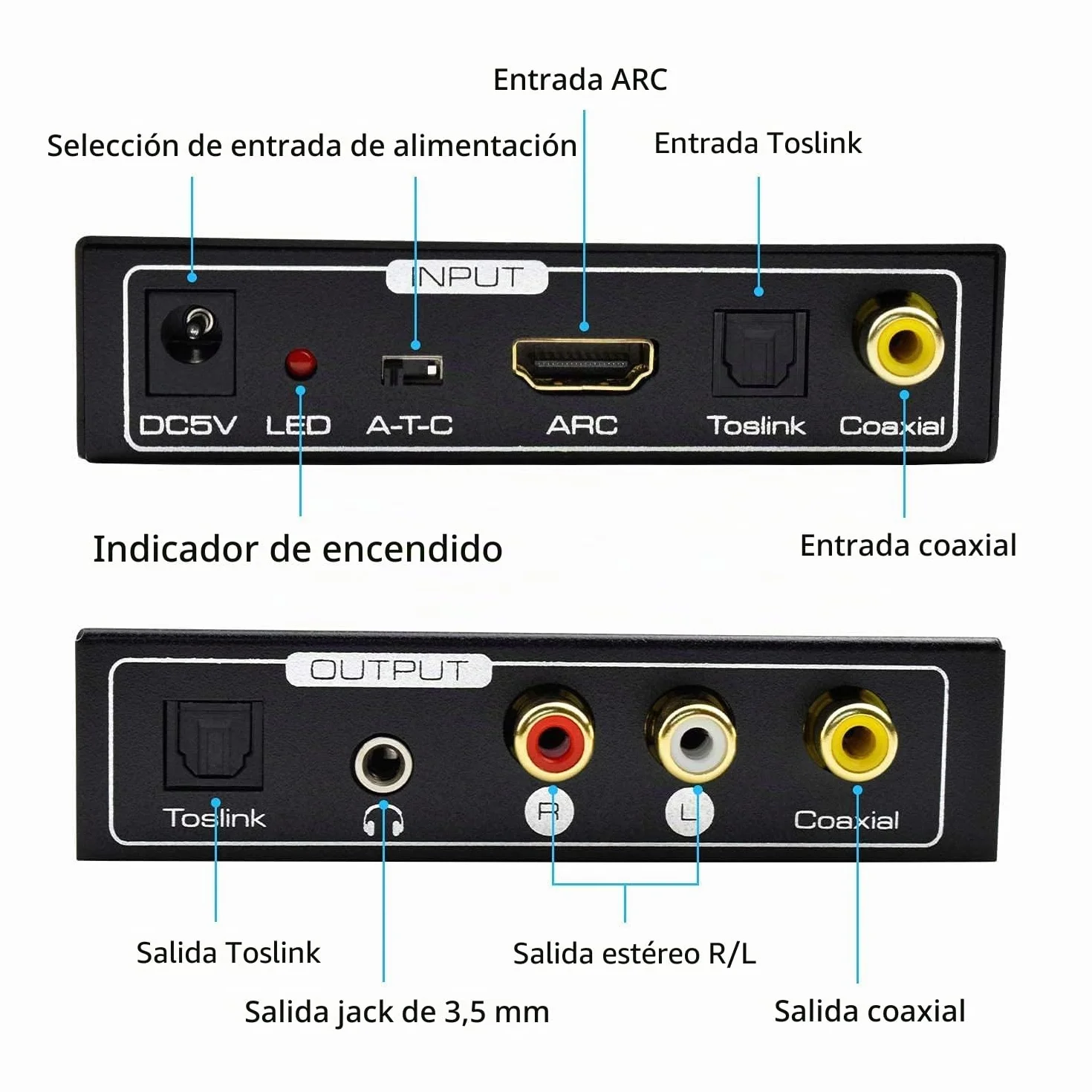AMANKA HDMI Extractor de Audio 192KHz Convertidor DAC ARC Extractor de Audio Soportar HDMI Audio Digital a Audio Analógico RCA L/R, Toslink y 3,5 mm Jack ARC Adaptador de Audio para TV