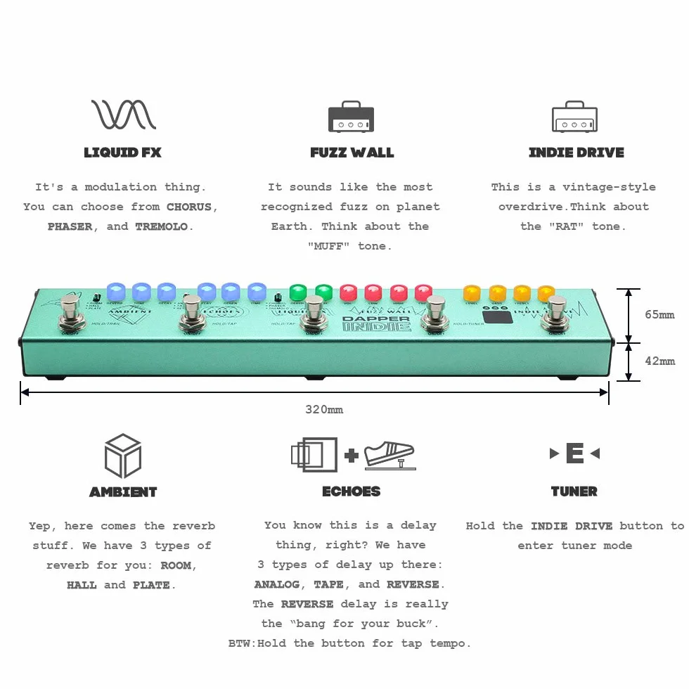 Valeton Pedal de guitarra multiefectos Dapper Indie Ambient Psychedelic Garage Postrock Rock alternativo