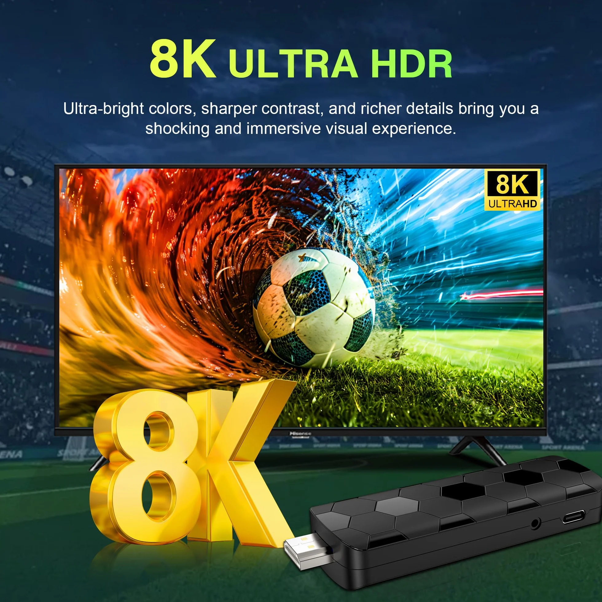 Android TV Stick 14.0, Smart TV Stick 2GB RAM 16GB ROM RK3518 Chip, WiFi Dual 2.4G/5.8G, BT5.4, HDMI 2.0 y HD 8K, Soporte Remoto de Voz para Video y Audio, Negro 2026