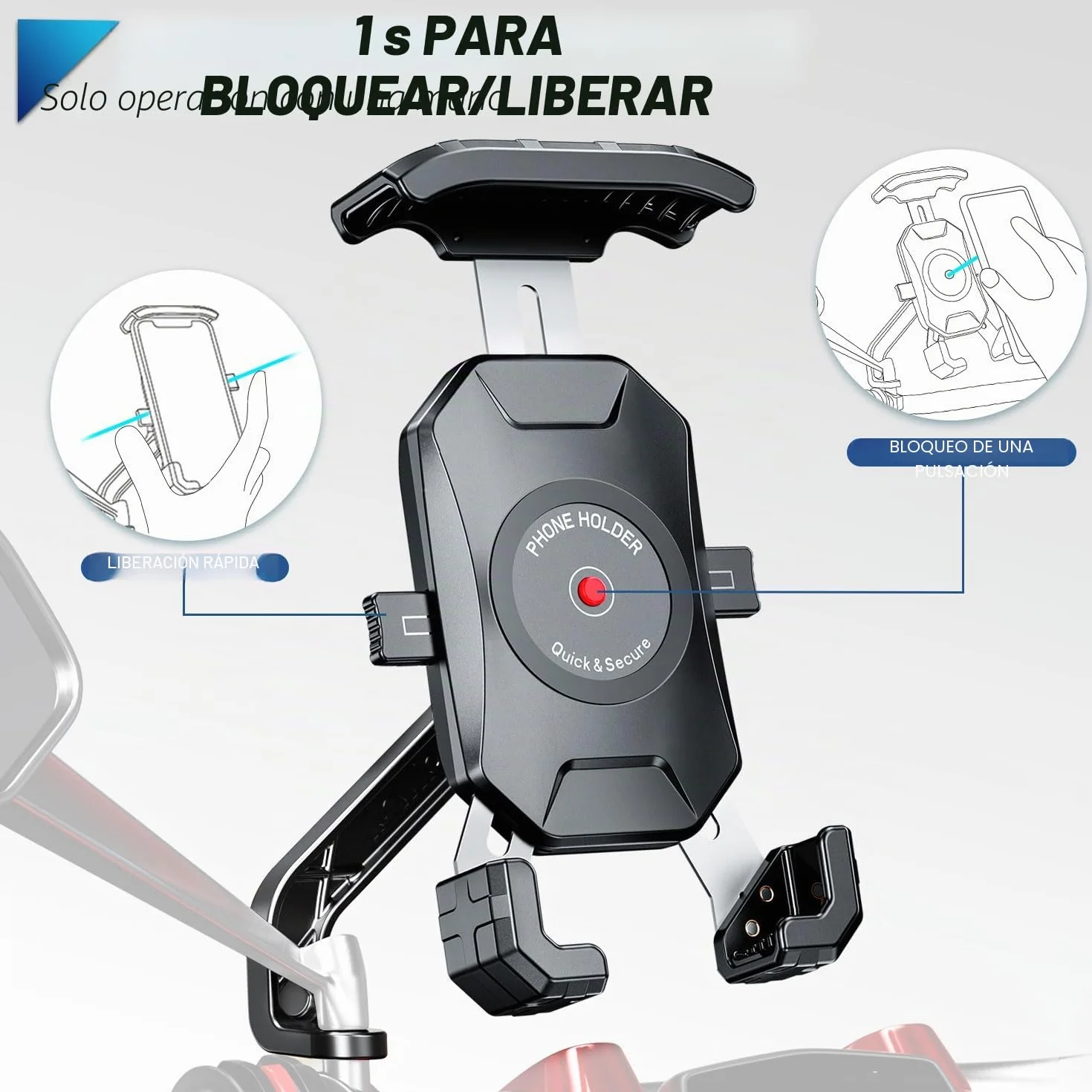 WACCET Soporte Movil Moto 360° Rotación Soporte Telefono Motocicleta Durable Anti Vibración Porta Movil Scooter Retrovisor Resistente al Óxido Portamoviles Moto para Móvil 4-7 Pulgada (Negro)