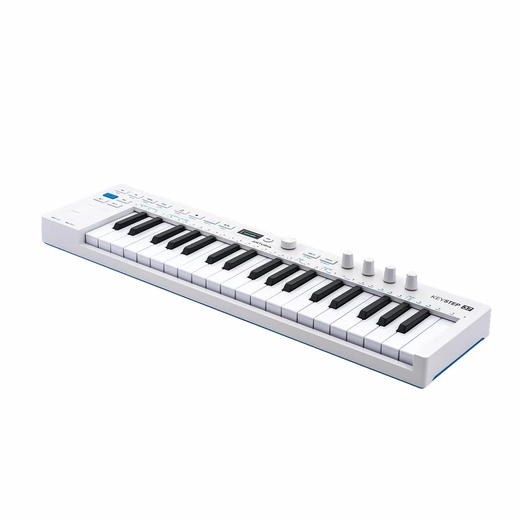Arturia - Keystep 37 MK2 - Controlador, secuenciador y arpegiador MIDI - Slimkey de 37 teclas, pantalla OLED, Secuenciador por pasos polifónico, Arpegiador con 16 modos, Compatible con CV - Blanco