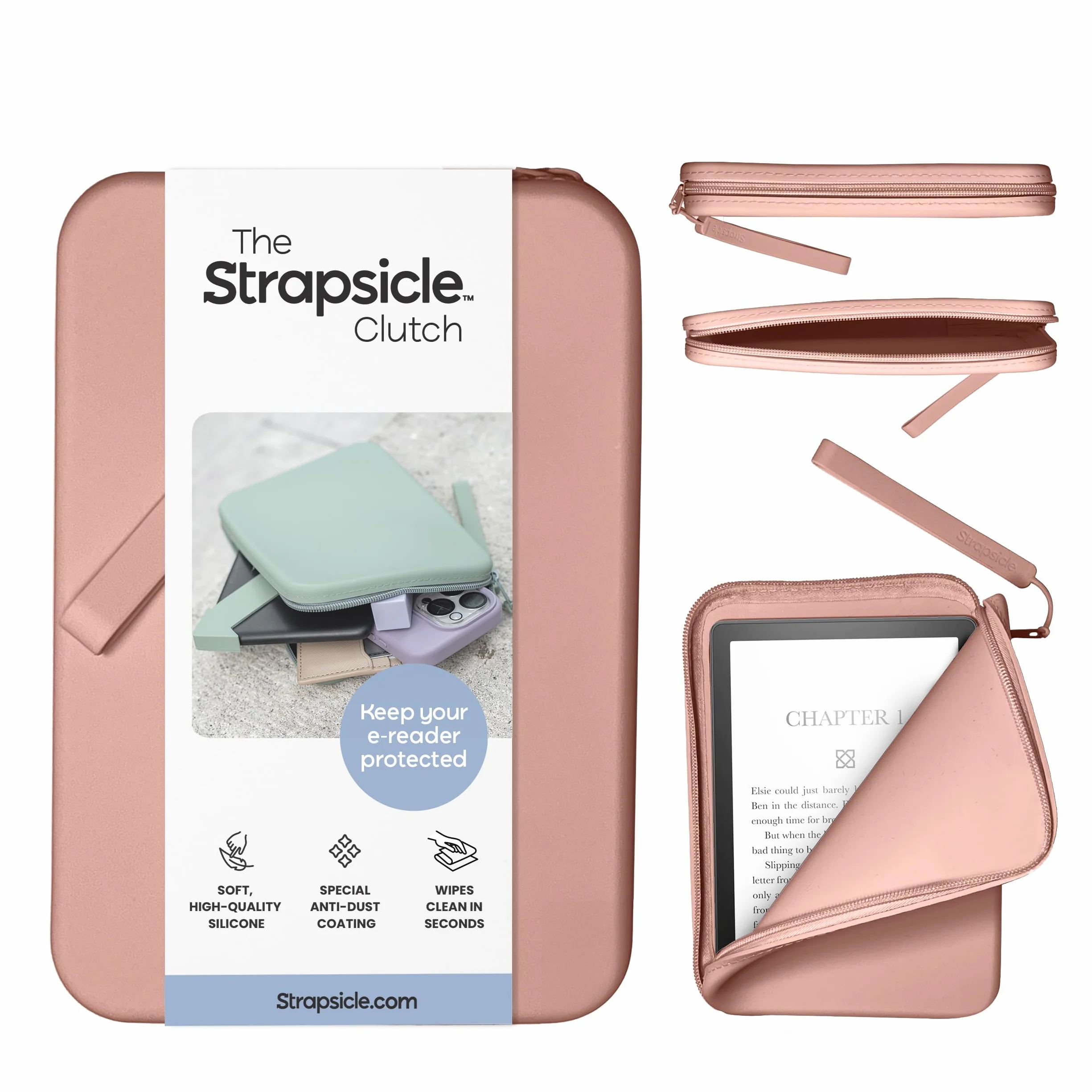 Strapsicle Silicona Embrague para Kindle, Bolsa Multiusos para Teléfono, Cartera y Llaves, se Adapta a Kindles, Kobos, Nook, Paperwhite 6.8 Pulgadas, iPad Mini 6