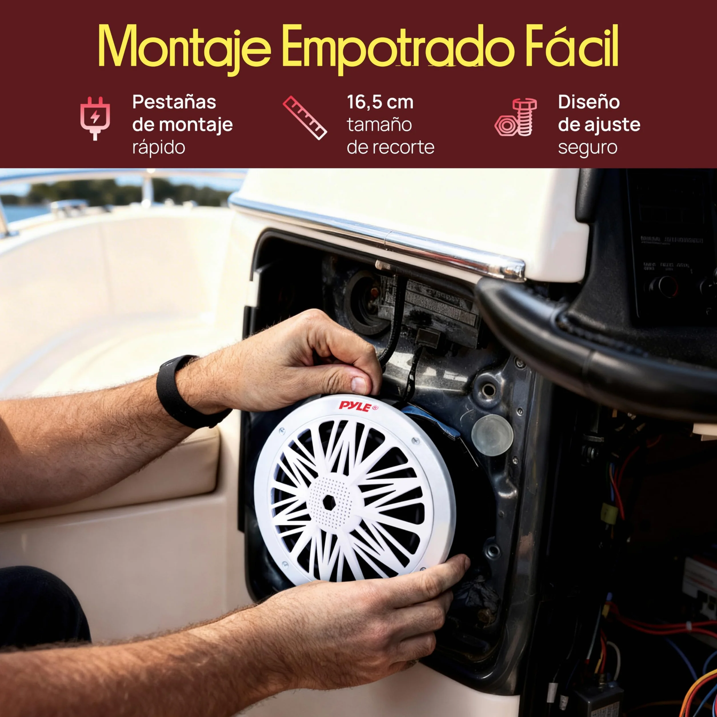 Pyle par de altavoces marinos de 6.5”, Sonido estereo, Exteriores, Resistentes al agua y a la intemperie, potencia de 200V