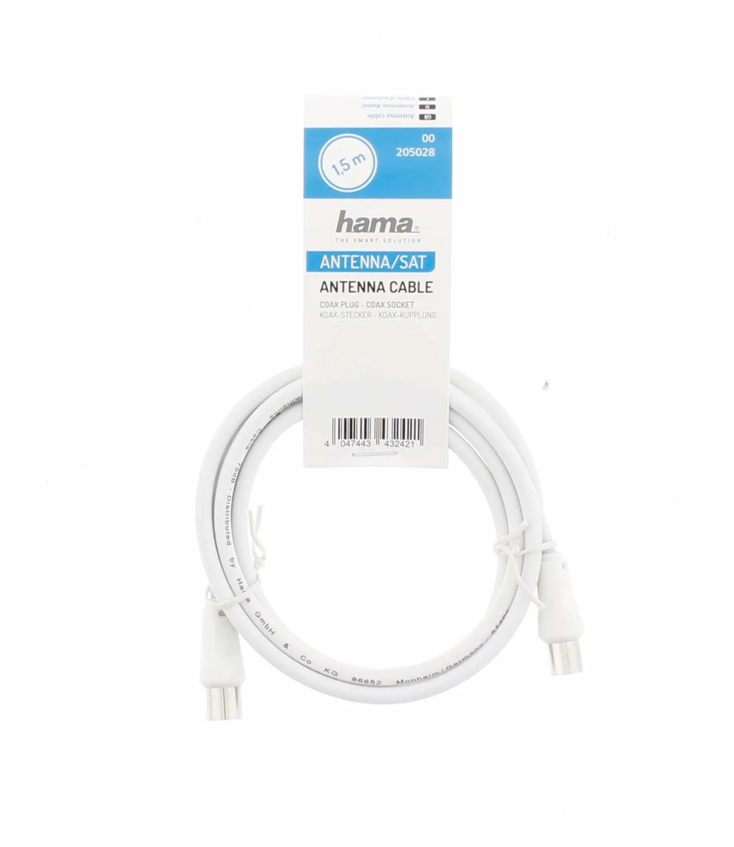 Hama - Cable de antena de televisión (cable de televisión coaxial macho - coaxial hembra, 85 db, 1,5 m, conexión de un televisor a un conector de pared o a un decodificador), color blanco