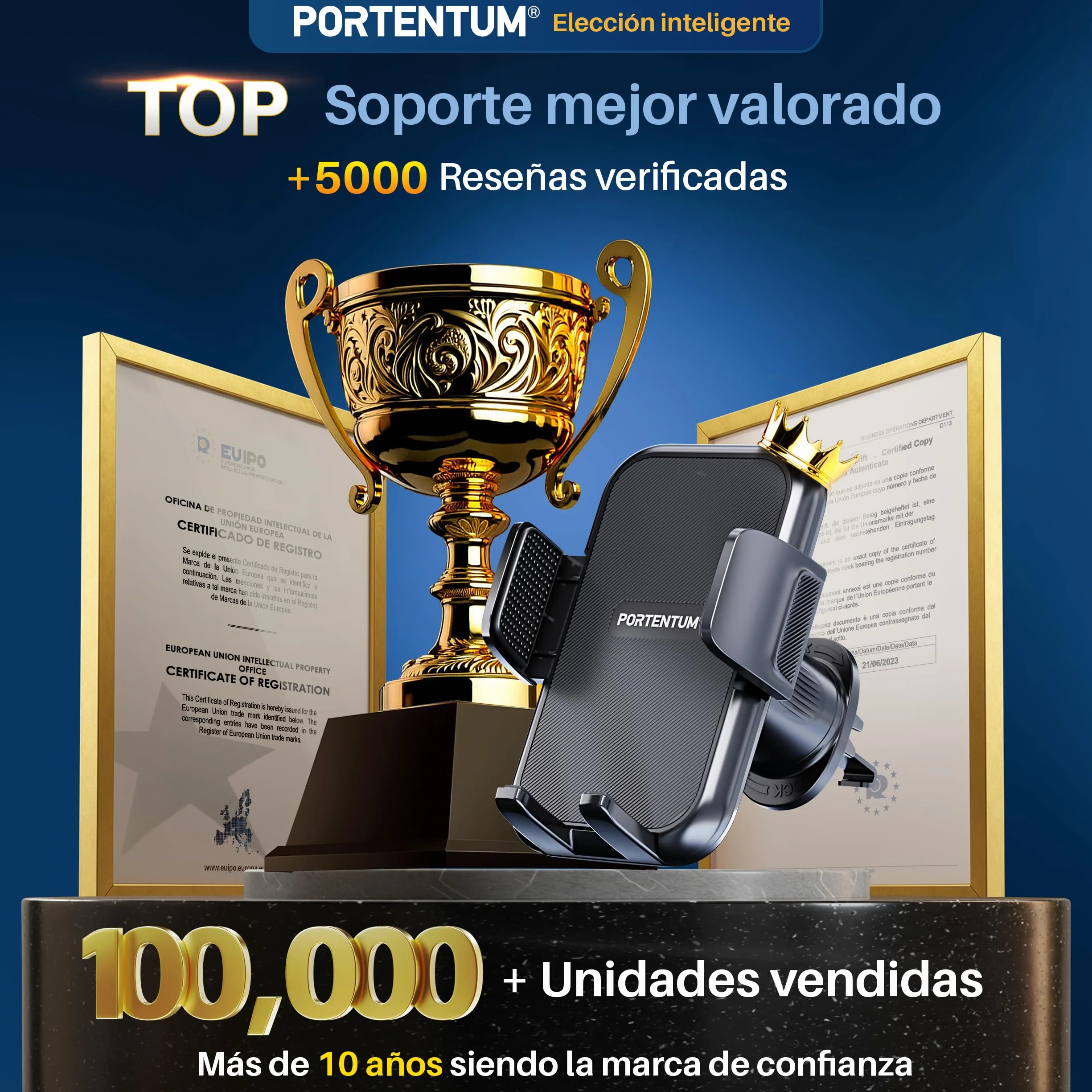 PORTENTUM Soporte movil Coche Rejilla de ventilación Triple Anclaje Rotación 360° orientable Compatible 4-7.5"