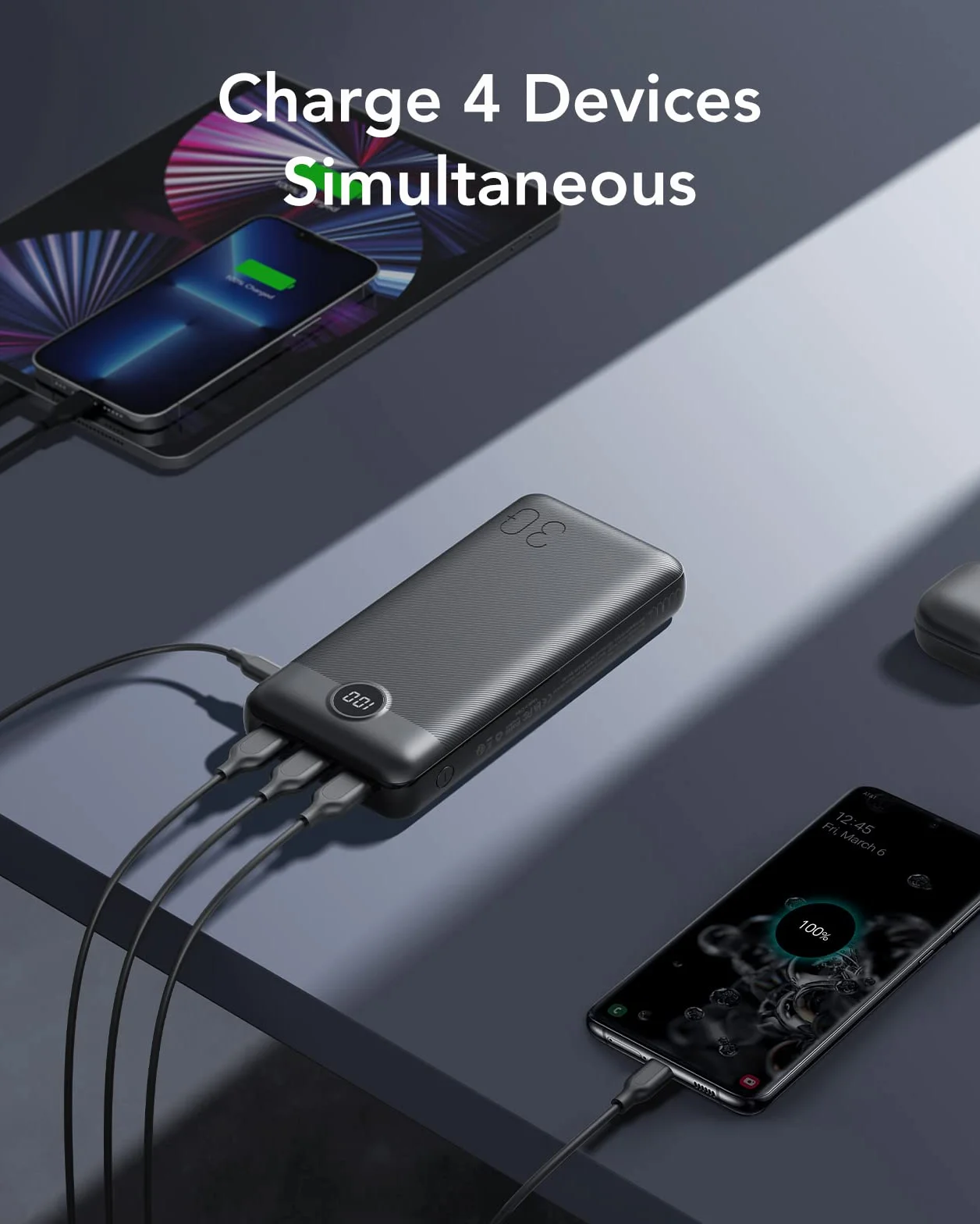 VEGER Batería Externa Carga Rápida 30000mAh, Power Bank 20W con 4 Salidas y 2 Entradas, Batería Portátil USB C con Pantalla LED, Cargador Portátil para iPhone, iPad, Samsung, Android, Tablets y más
