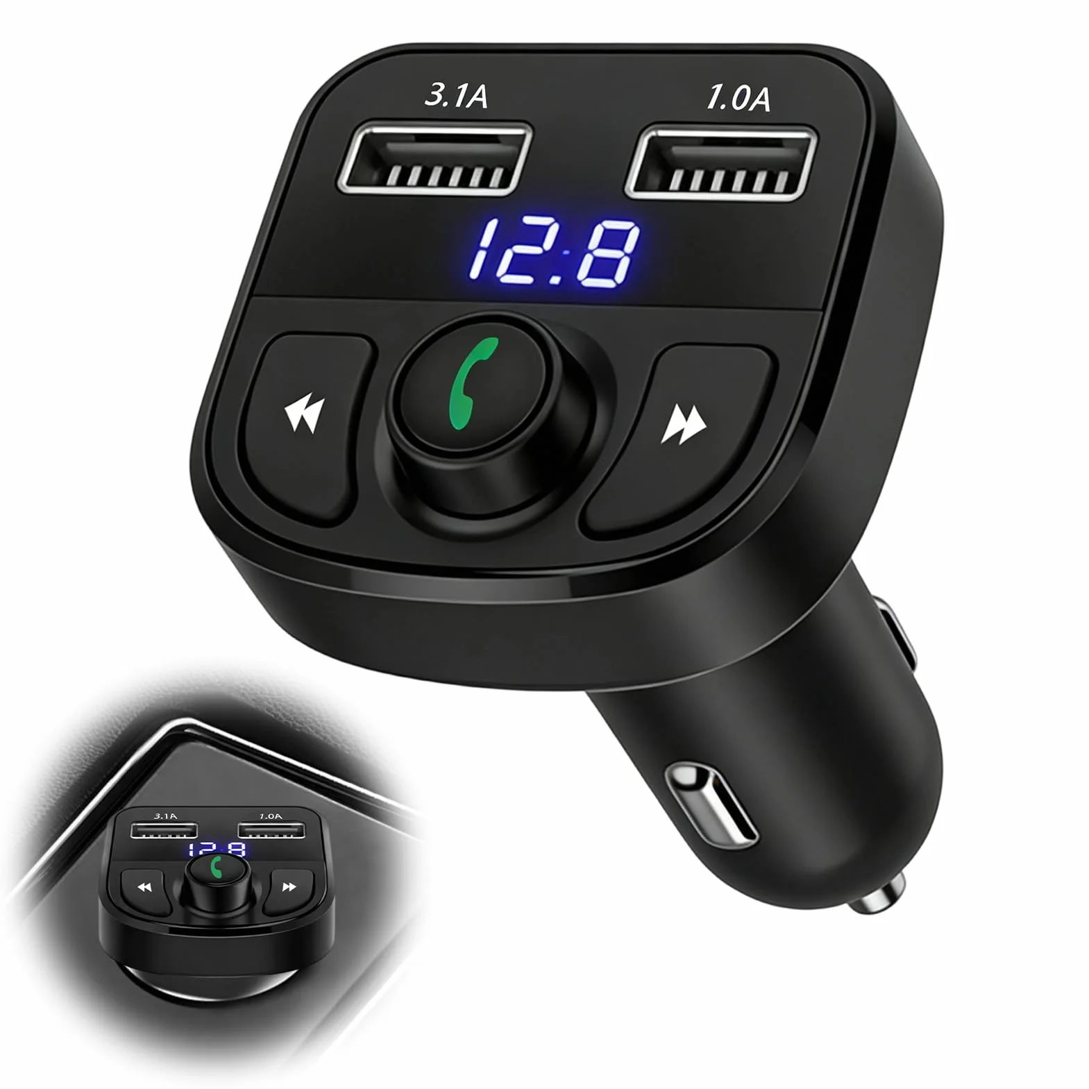 Adaptador Coche Bluetooth MP3 Transmisor FM Manos Libres 2 USB