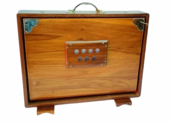 Shruti Box, 16x12x3" Pure Teak wood with (Copper Tongue) and FOOT PEDAL, gig Bag, Natural Color, Musical Instrument Tuned 440Hz (432Hz on Requested)