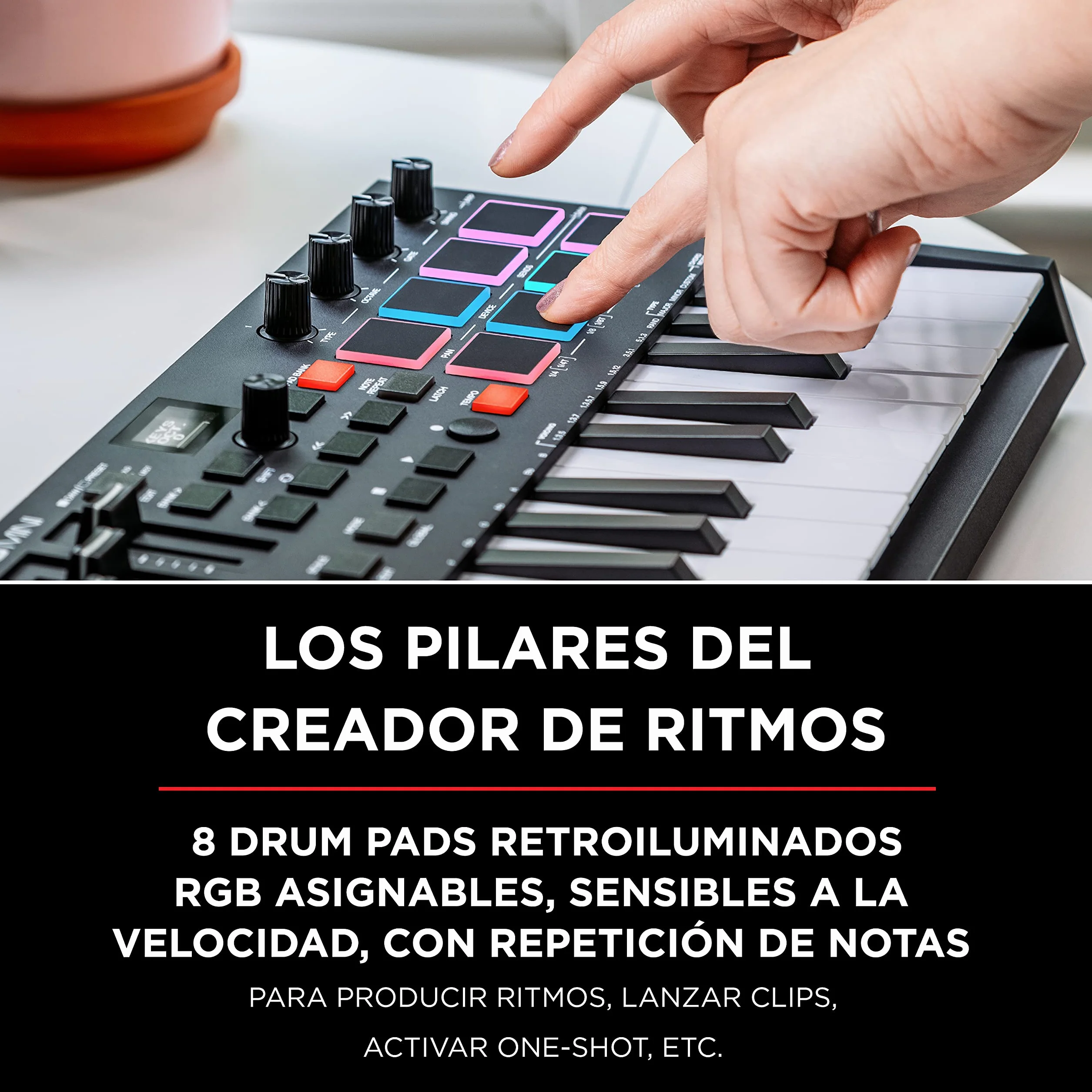 M-AUDIO Oxygen Pro Mini 32-Key USB MIDI Keyboard Controller para MacOS y WinOS, con Beat Pads, asignables perillas y faders, y Native Instruments Sound Pack (NKS Integración)