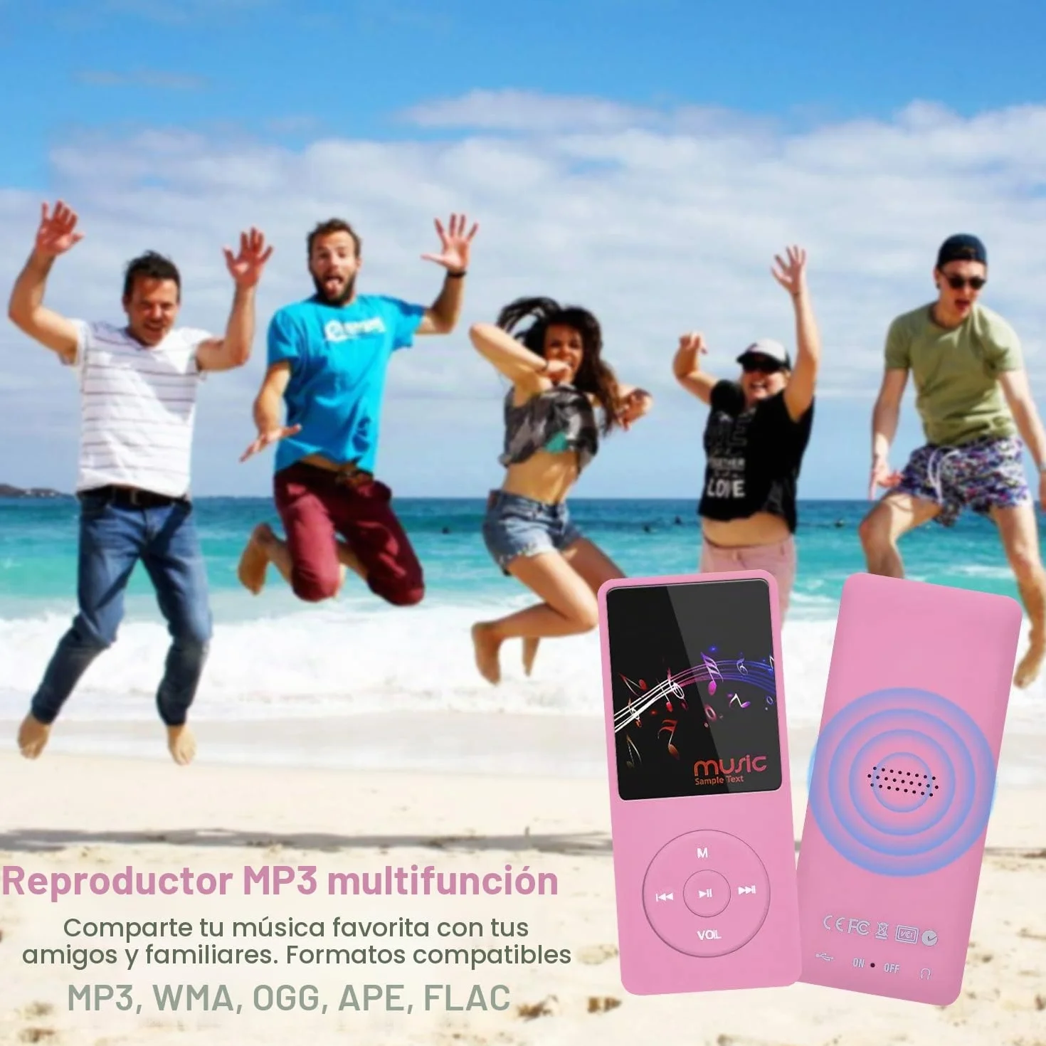 Reproductor MP3 Portátil 8GB con Ranura SD, Música Sin Pérdida, Radio, Grabación, Rosa