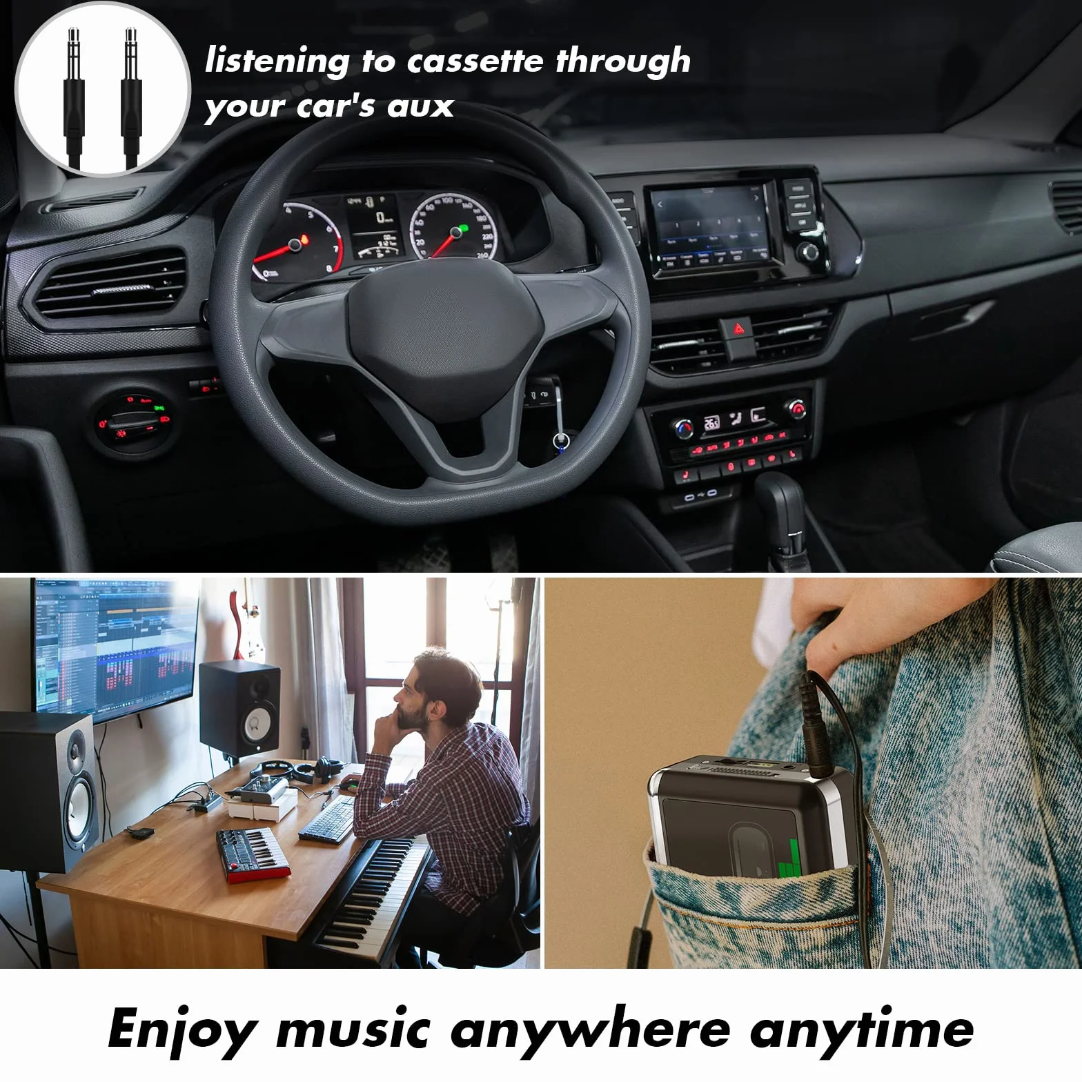 Convertidor de Casete Portátil a MP3 Digitalizador USB con Auriculares 3,5MM Rebobinado Automático
