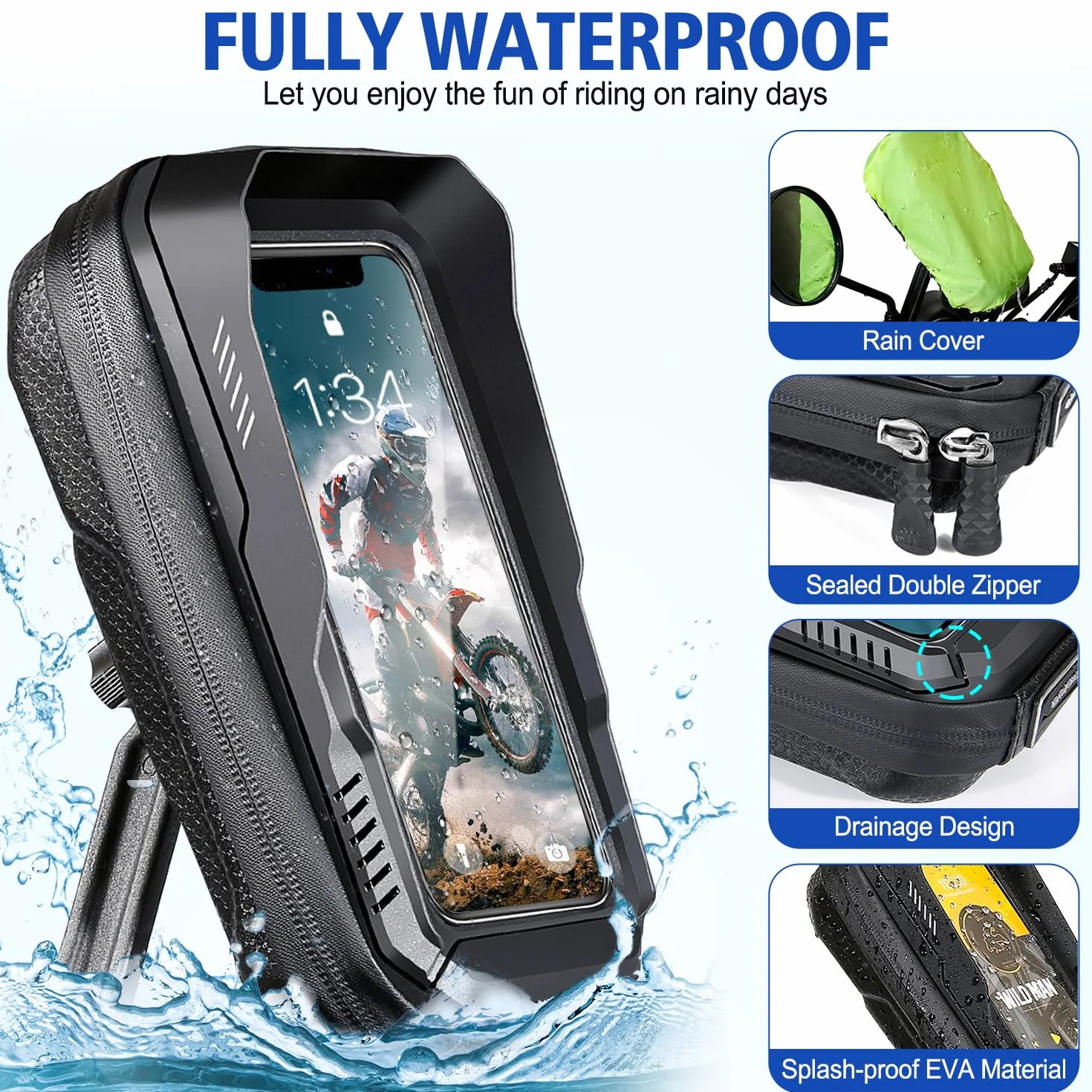 Soporte Móvil Moto Impermeable de Aluminio para Retrovisor - Rotación 360° Ajustable Con Cubierta de Lluvia - Compatible Con Teléfonos de 3.5-6.9"