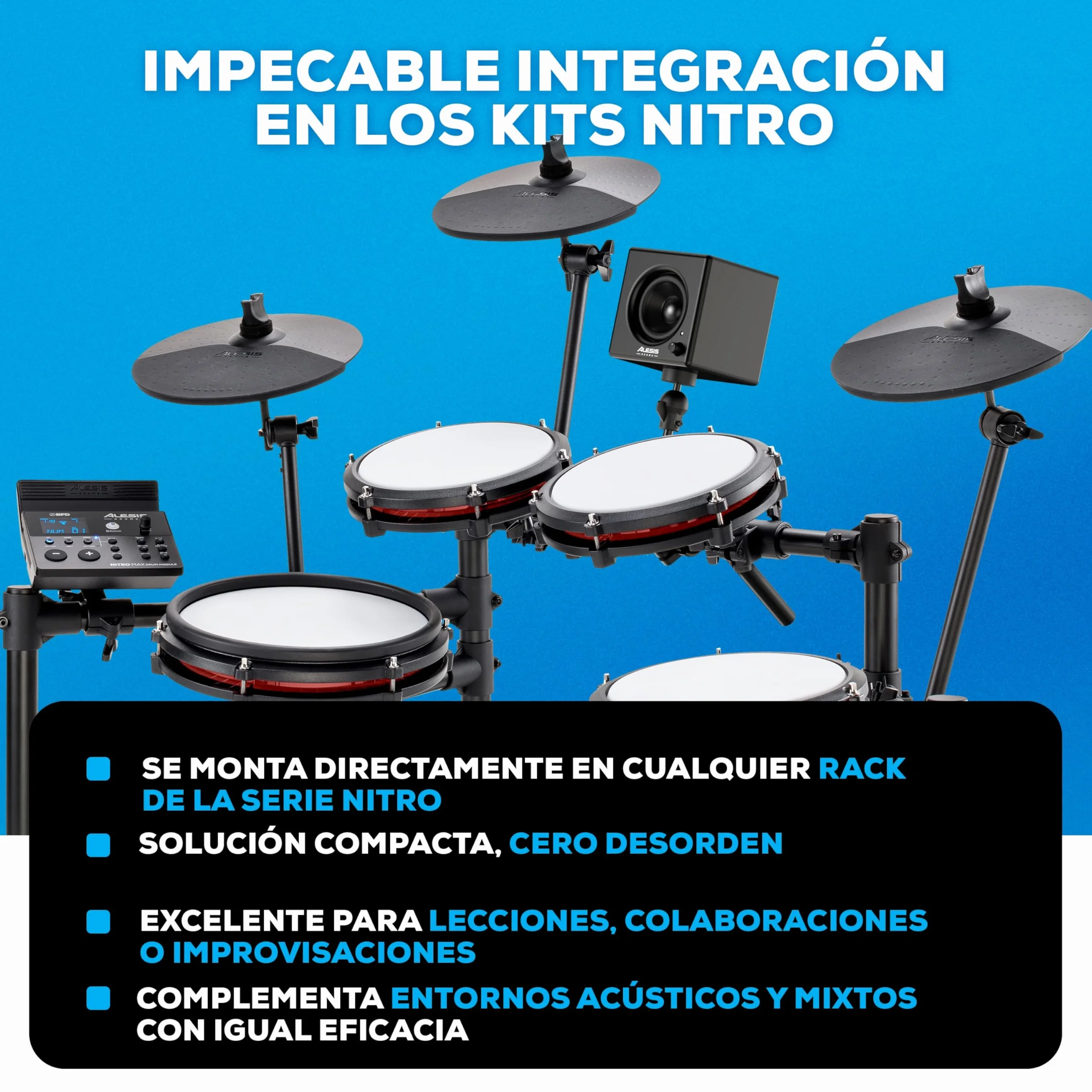 Alesis Nitro Amp - Altavoz Monitor de Batería Electronica Compacto de 3" y 70W para Prácticas y Lecciones, montable en Rack con Las Abrazaderas Incluidas