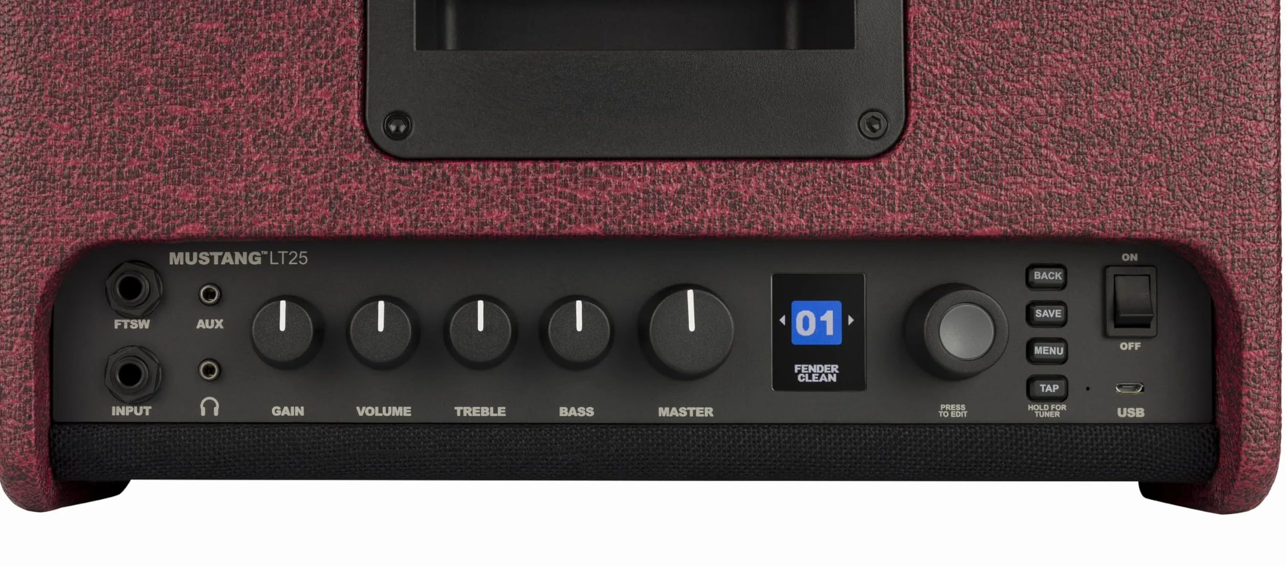 Amplificador de Guitarra Fender Mustang LT25 en Rojo Vino: Tonos versátiles, 60 preajustes, 20 Tipos de Amplificador, 25 Efectos