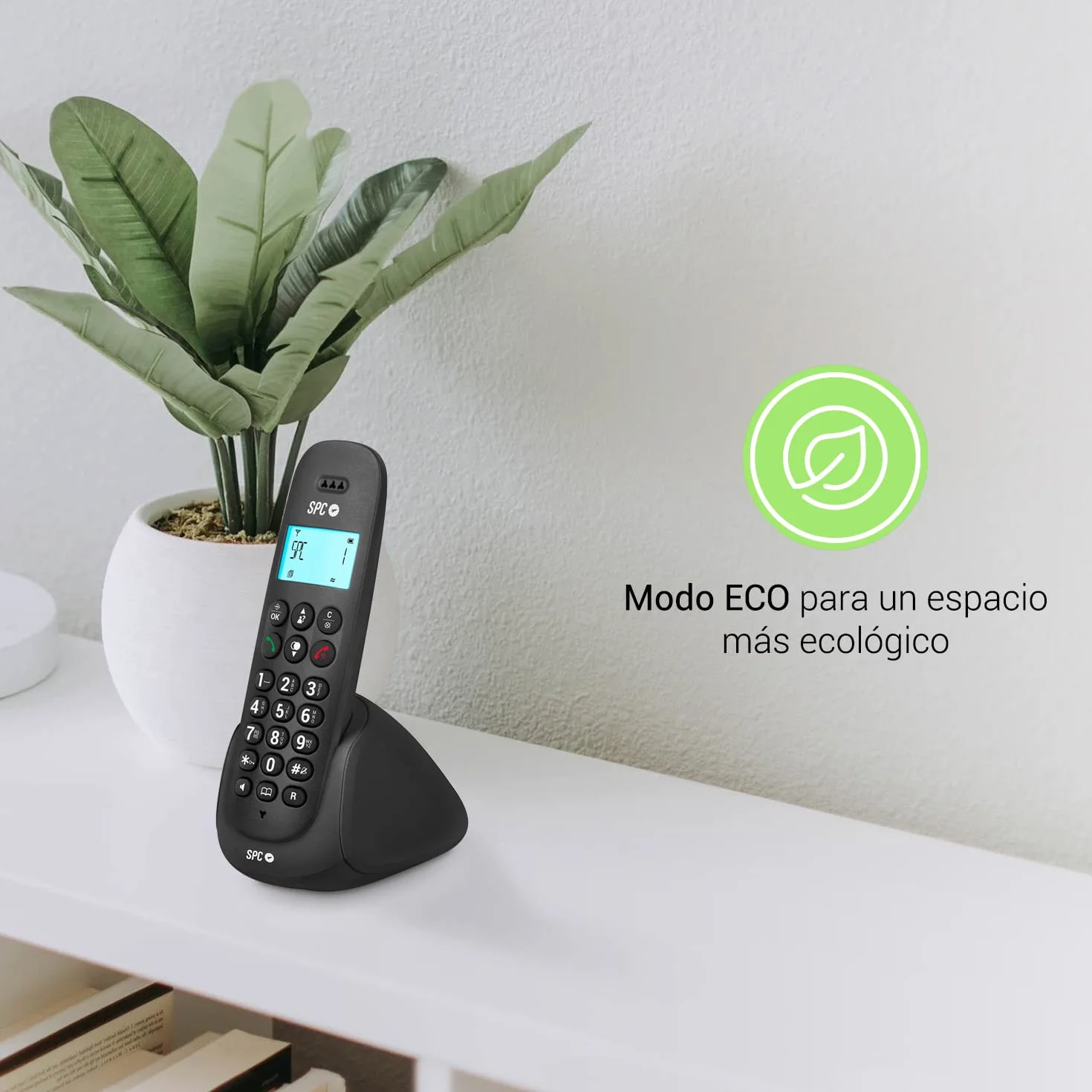 SPC Art Teléfono Fijo Inalámbrico con Pantalla Iluminada, Identificador de Llamadas, Manos Libres, Negro