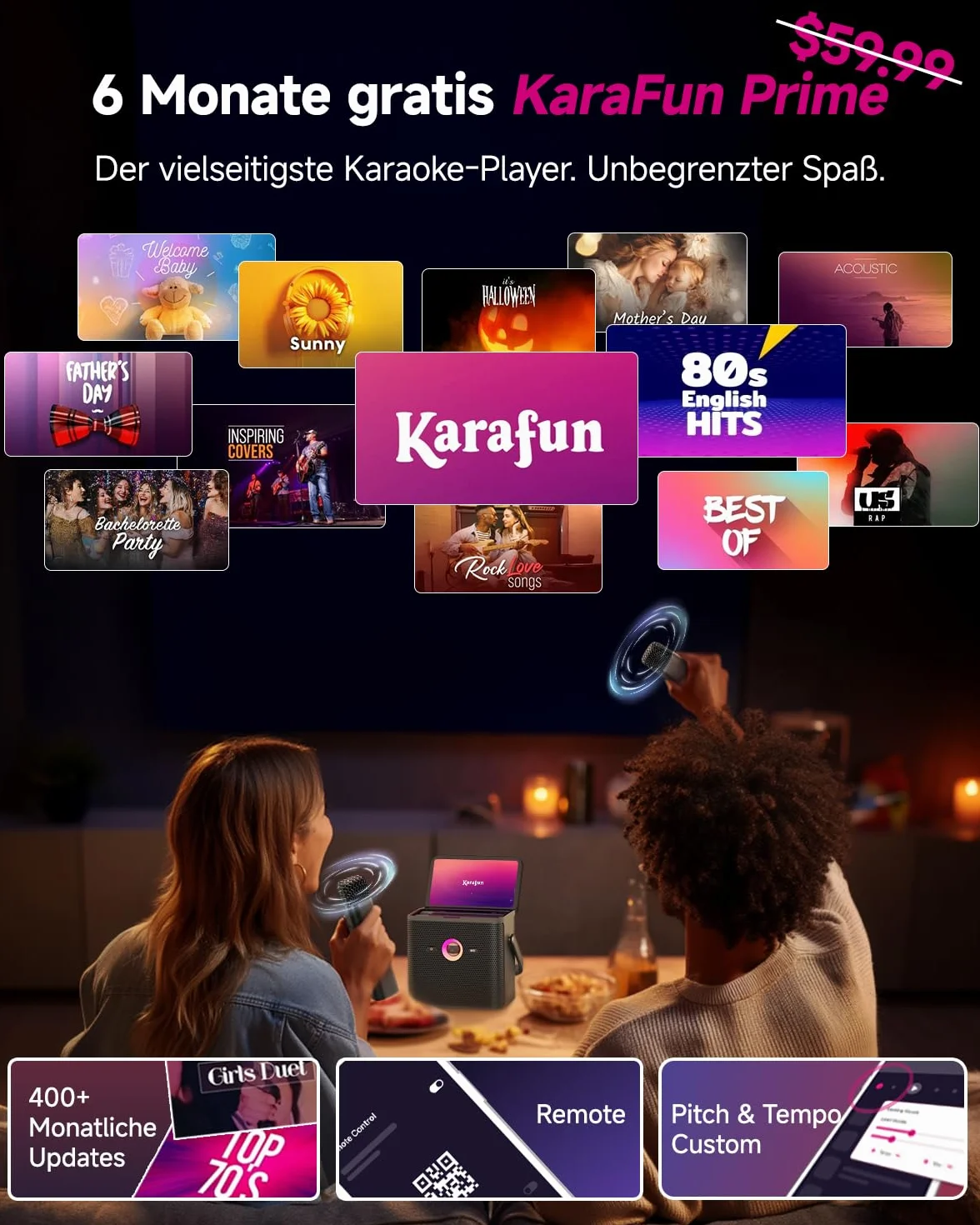 Máquina de karaoke Ikarao para adultos y niños, con pantalla de visualización de letras, conexión WiFi a YouTube y aplicación de karaoke, 2 micrófonos inalámbricos EQ Autotune, sistema PA de karaoke
