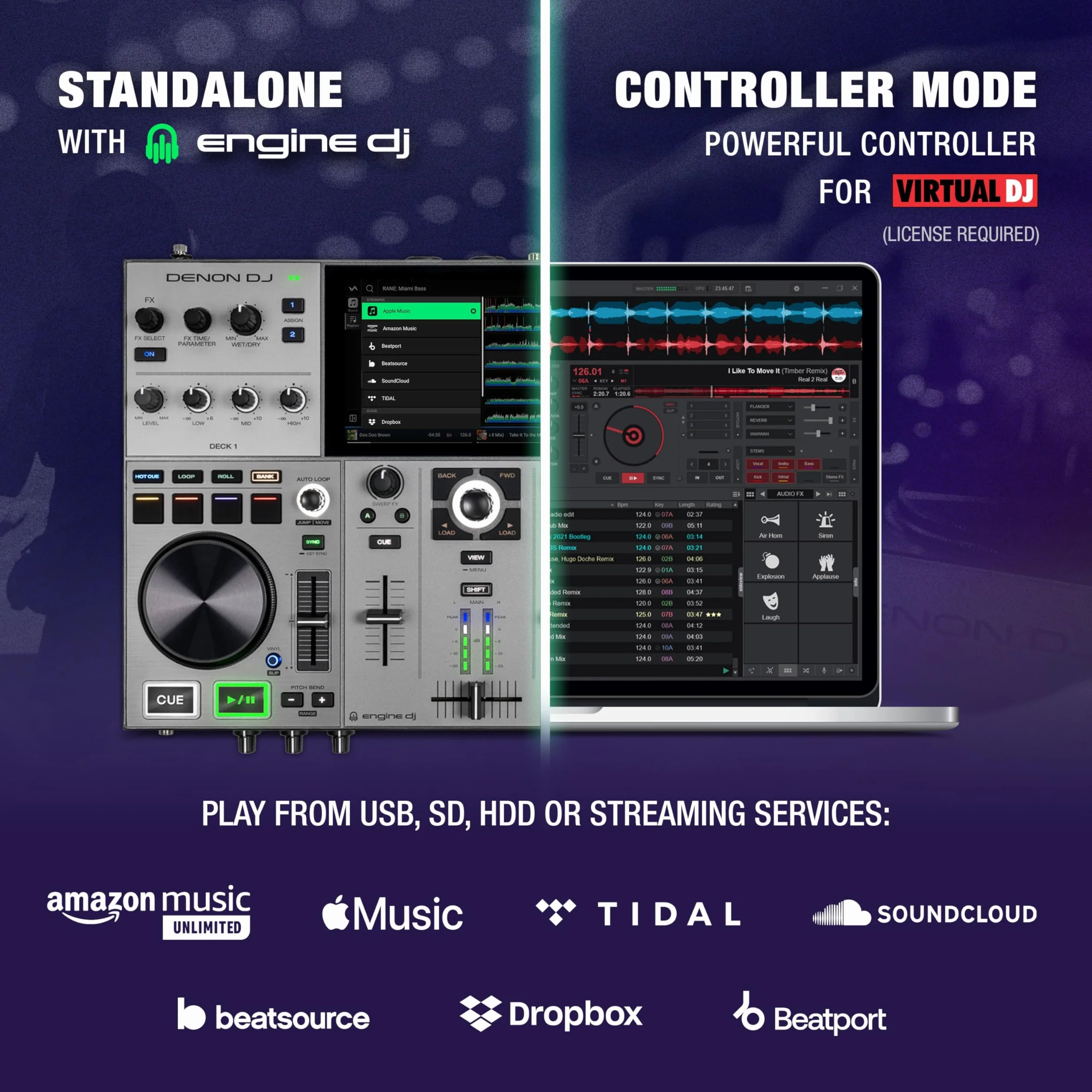 Denon DJ PRIME GO+ Controlador DJ Portátil Autónomo con Bateria Recargable, Pantalla de 7", Mezclador con Separación de Stems, Streaming por Wifi y Bluetooth