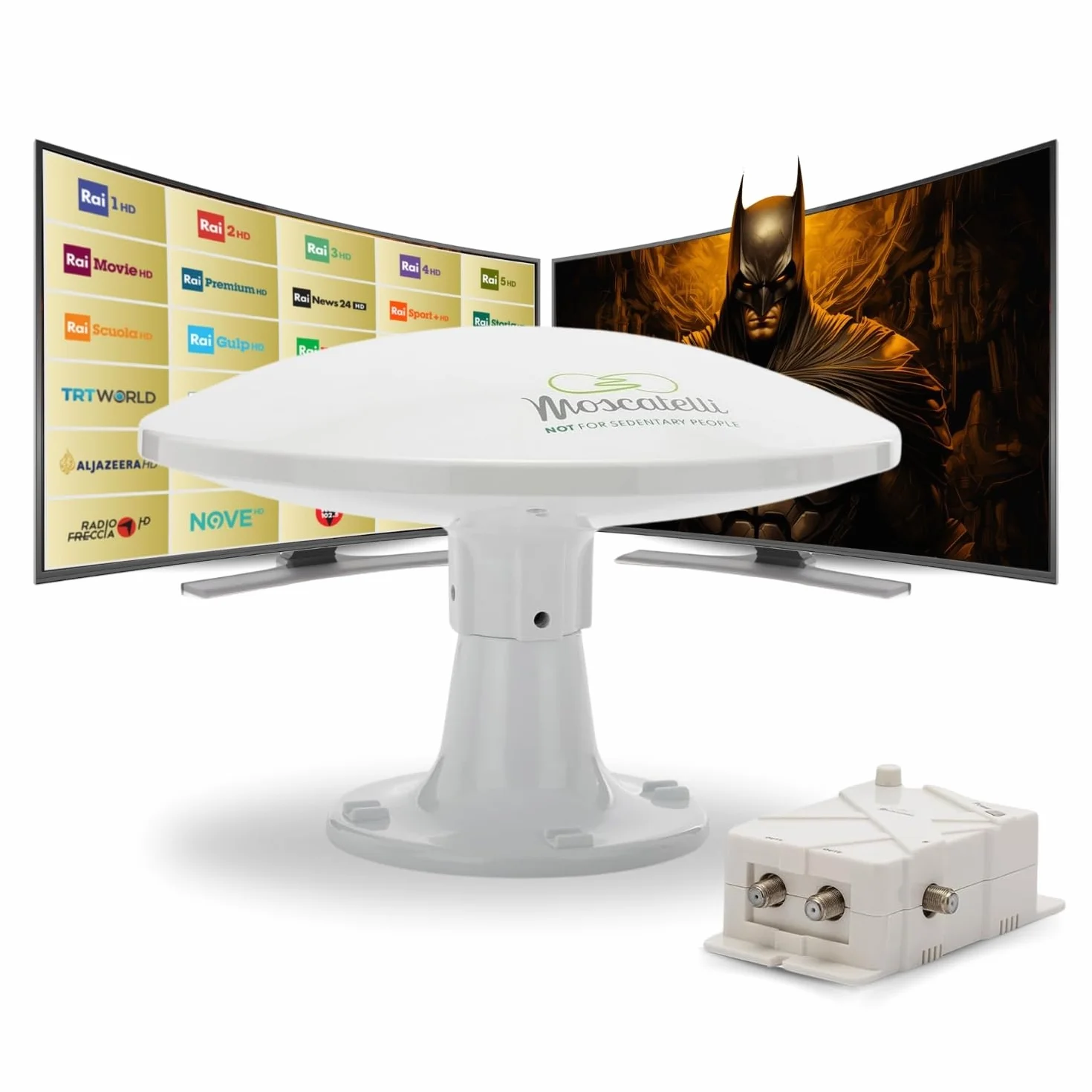 MOSCATELLI Antena TV Omnidireccional TDT DVB-T/T2 Exterior para Autocaravana - Filtro Integrado LTE 4G - 12v-24v-220v - Impermeable Kit Completo Amplificador