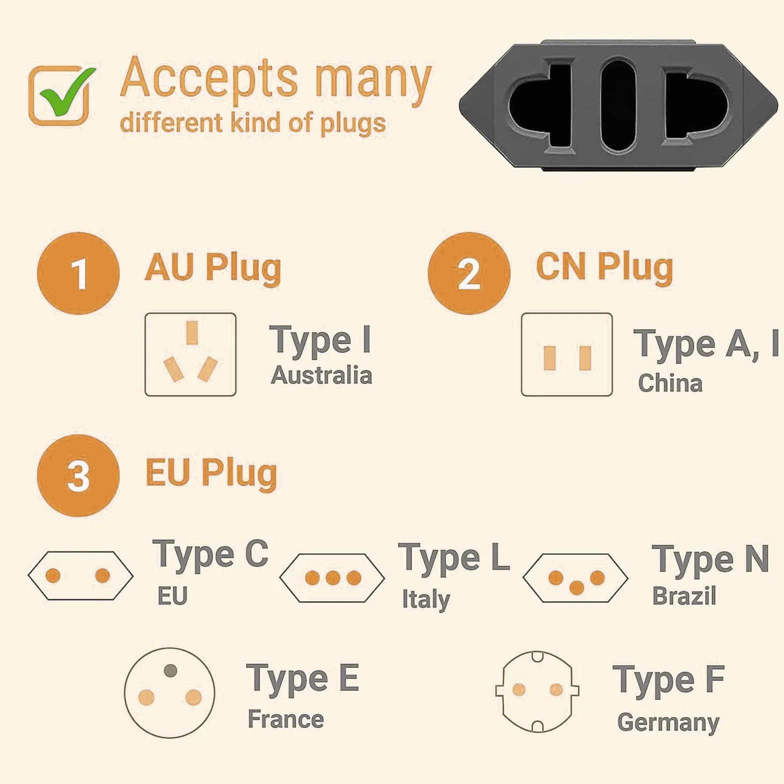 Adaptador Enchufe Europeo a Americano Tipo C/E/F/L/N a Tipo A 4 Piezas Negro para Viajeros USA Japón México Canadá