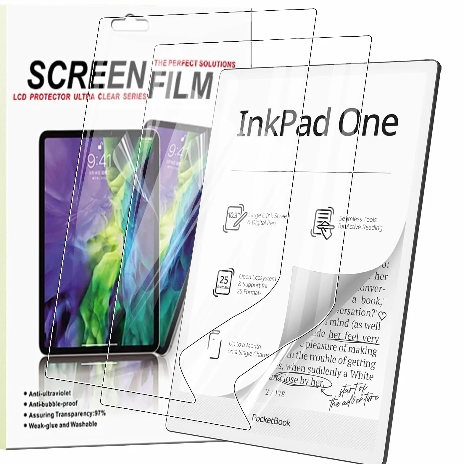 Protector de Pantalla para Pocketbook InkPad One 10.3 Pulgadas, [2 Pack] Protectora Película Anti-arañazos, Sin Burbujas, HD Clear Flexible Pet Film Protector para Pocketbook InkPad One