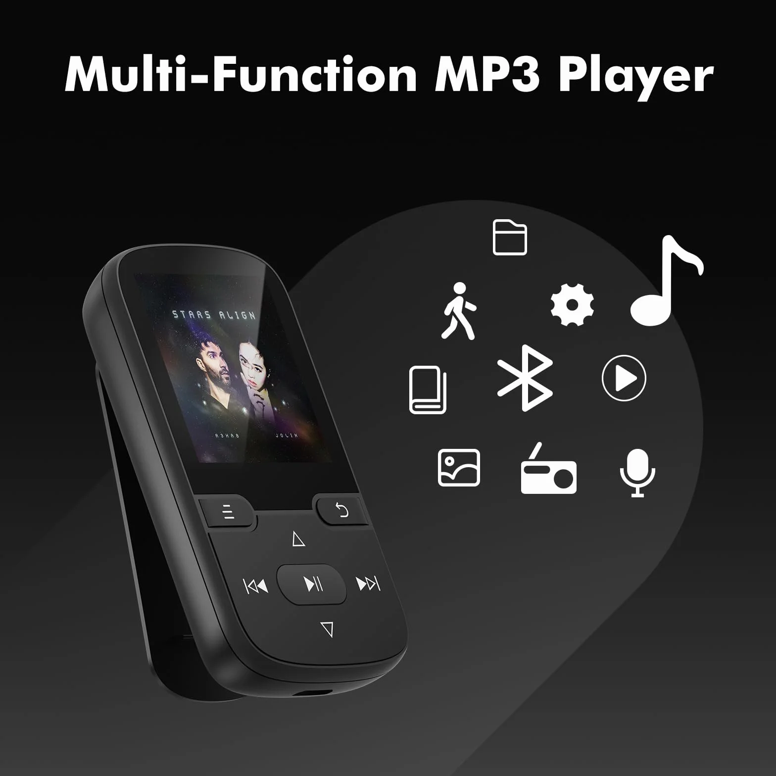 Reproductor MP3 Bluetooth 5.3 con Clip, Radio FM, Grabadora de Voz, 64GB, Deportes