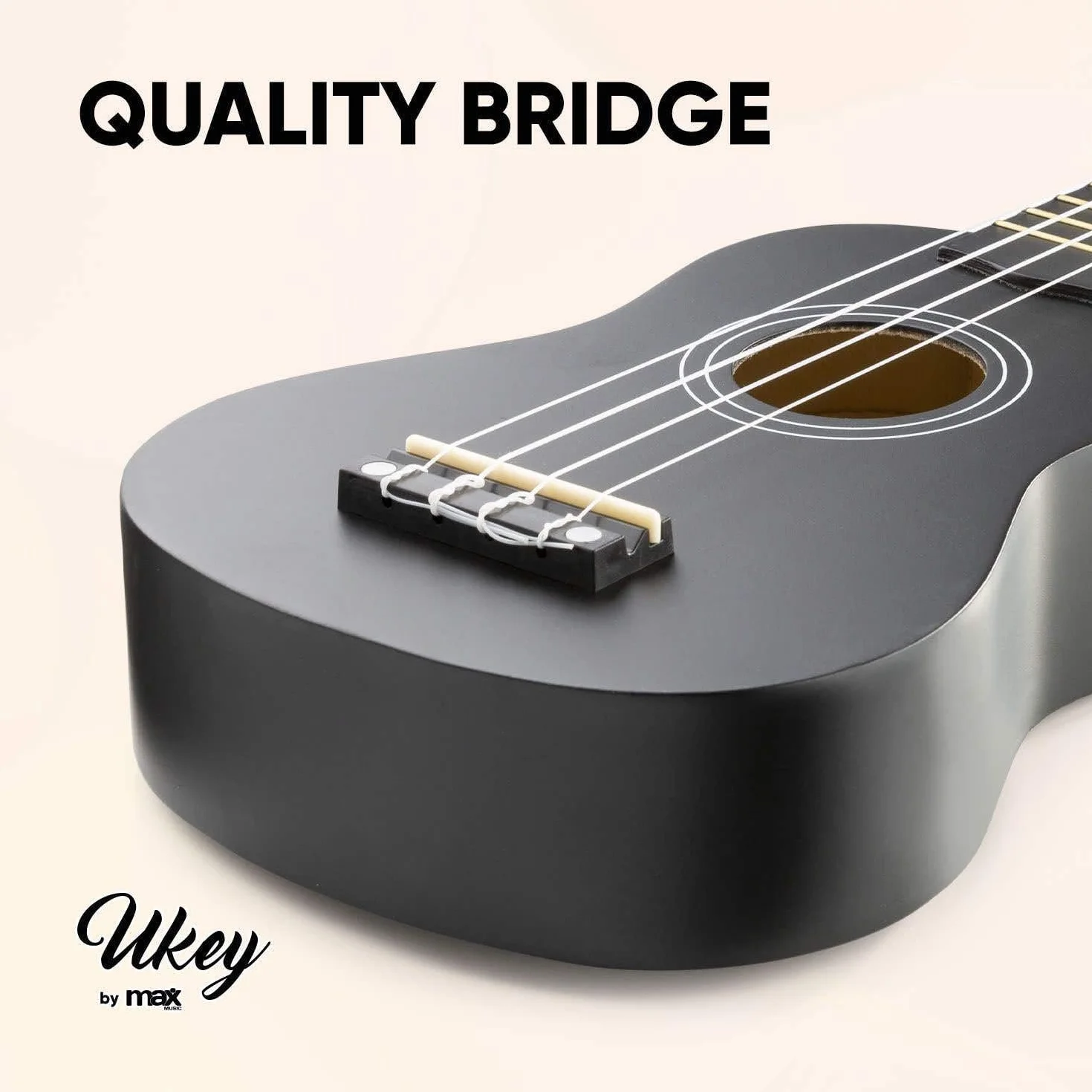 MAX UKEY Set de Ukelele soprano fabricado en madera de Tilo - ukelele adulto Incluye: guitarra ukelele de madera de 21 pulgadas, bolsa de ukulele, púas, afinador y cuerdas de repuesto - Color Negro