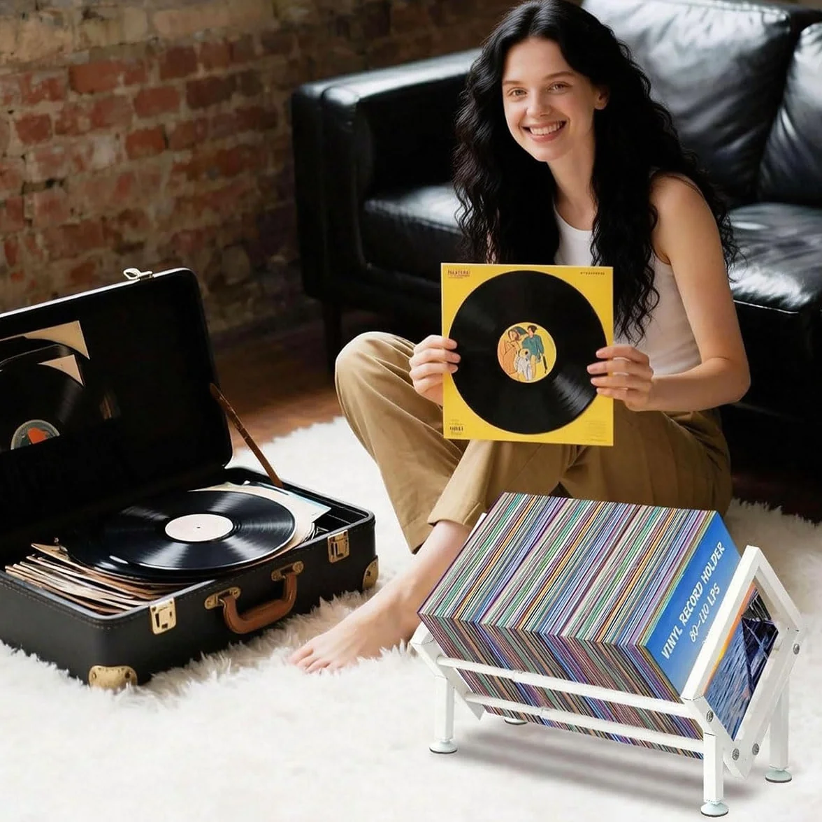 Soporte Vinilos Metal, Porta Discos Vinilo Extensible para 80-100 LPs, Organizador Vinyl Records Mesa, Estante Vinilos para CD, álbumes, Revistas, Libros (Blanco)