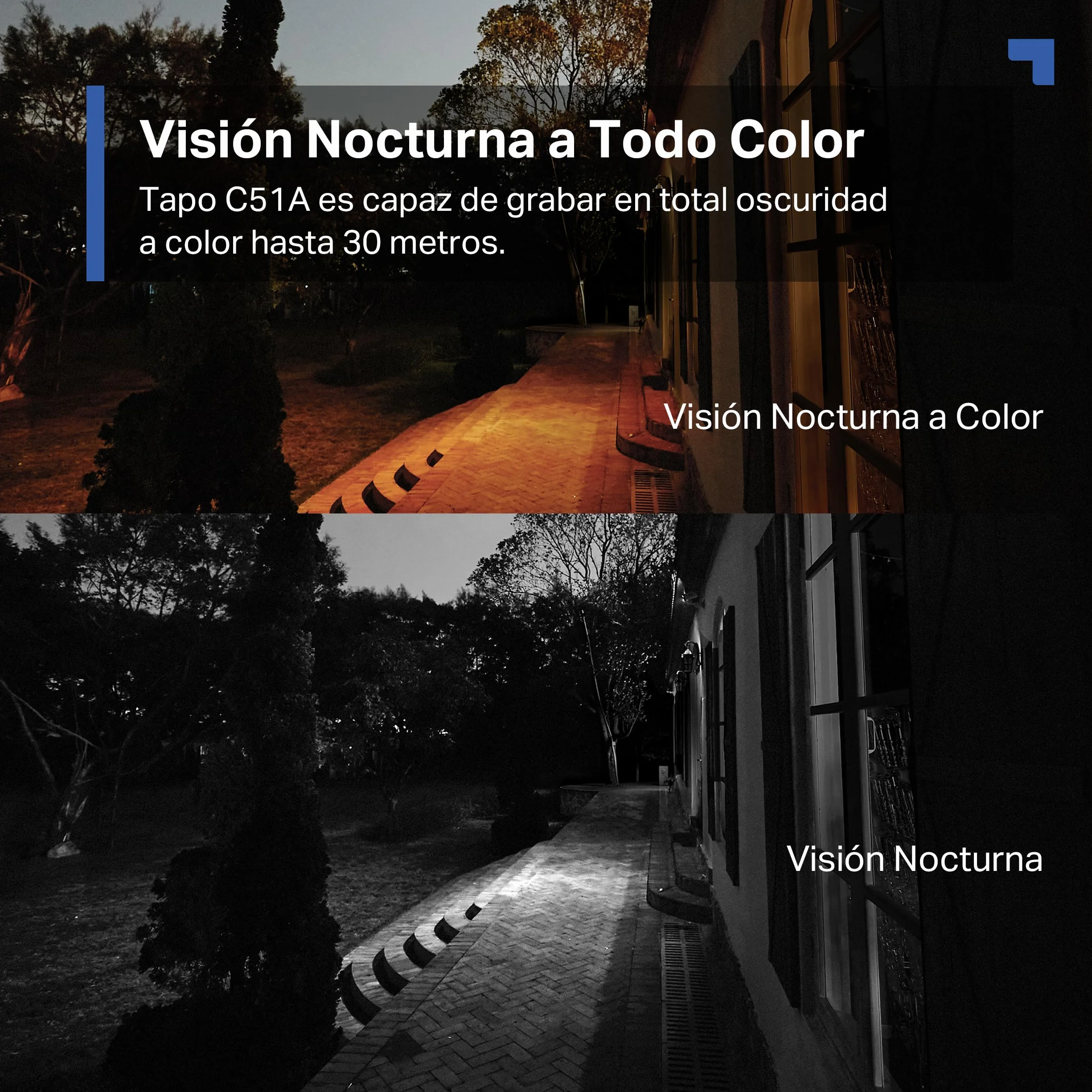 Tapo C51A Cámara de vigilancia Wi-Fi Exteriores 360° Visión Nocturna Color 2K 3MP Detección Personas IA Seguimiento Movimiento IP65