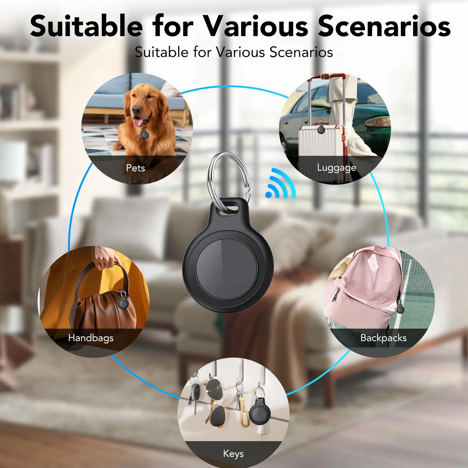 Air Tracker Tag 4 Pack, Localizador GPS, Smart Mini Localizador de Objetos Bluetooth con Apple Search (sólo iOS), IP67 Impermeable, Batería Reemplazable, Llaves/Coche/Mochila/Cartera/Maletas Viaje