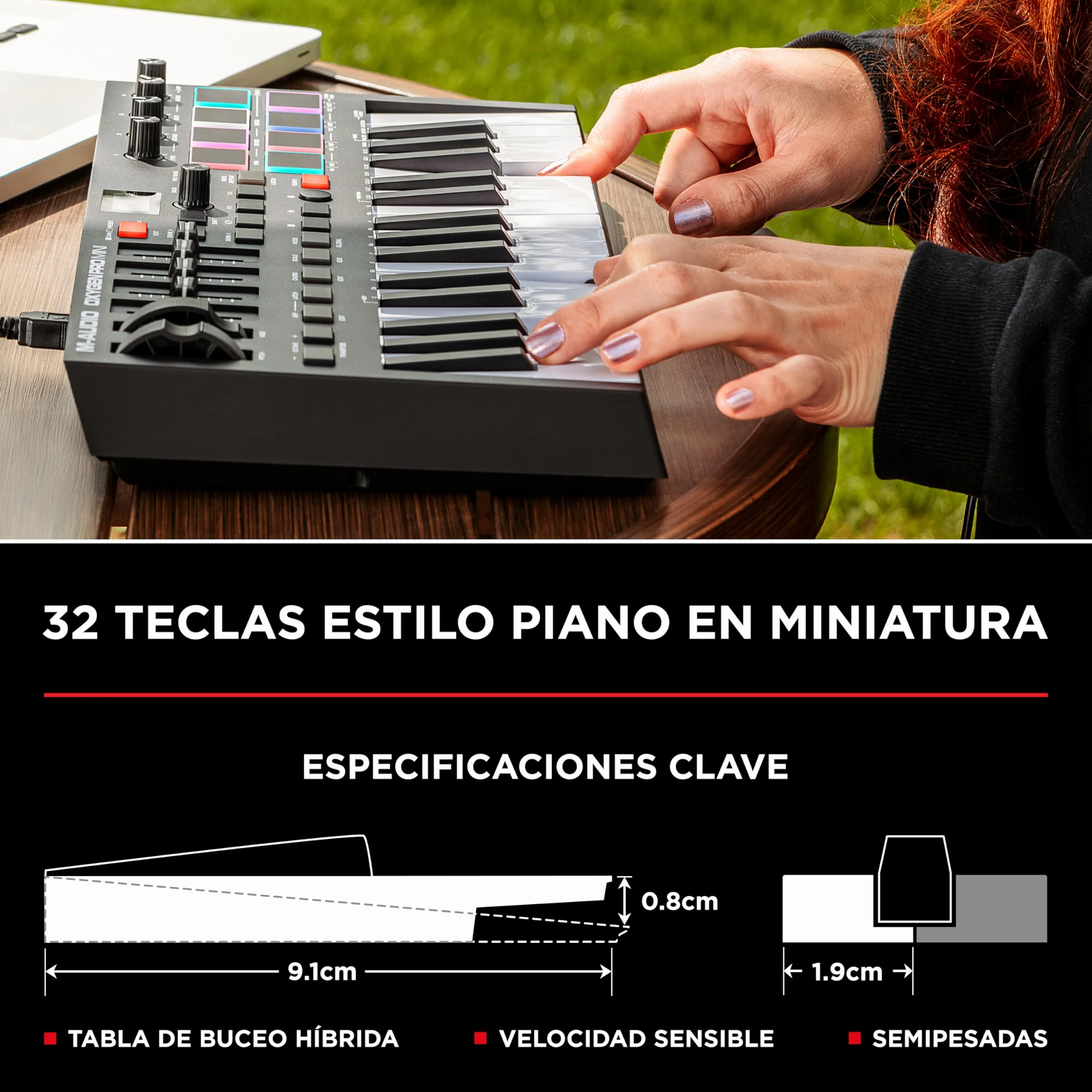 M-AUDIO Oxygen Pro Mini 32-Key USB MIDI Keyboard Controller para MacOS y WinOS, con Beat Pads, asignables perillas y faders, y Native Instruments Sound Pack (NKS Integración)