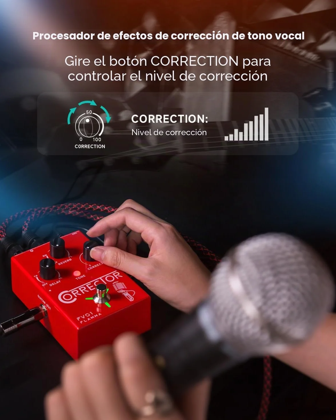 FLAMMA - Procesador de efectos vocales FV01, pedal de corrección de tono, stompbox de voz, amplificador de micrófono para cantantes, streaming, grabación con delay, reverberación y guitarra acústica