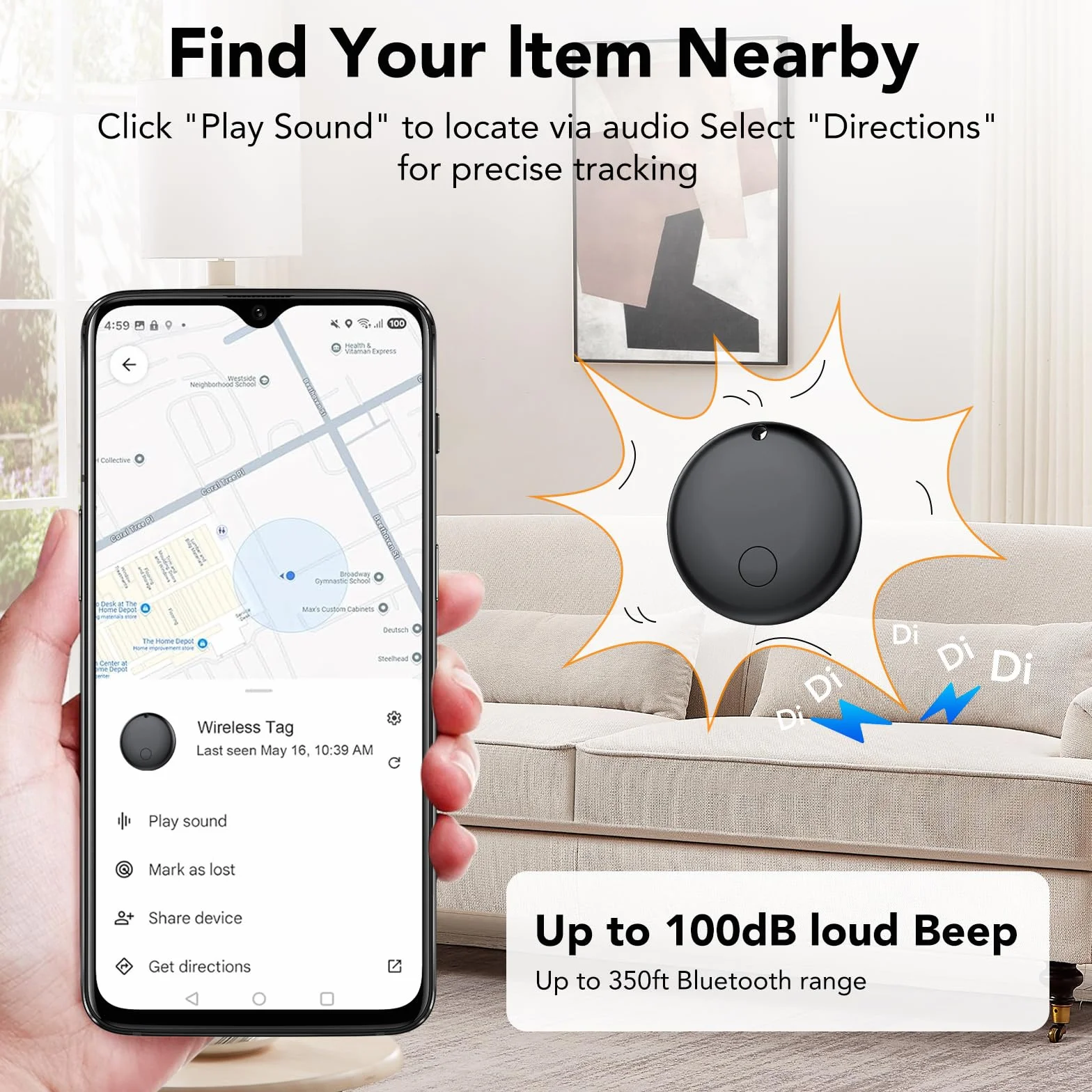 Android Smart Tag, Tracker Compatible con Google Find Hub App (Sólo Android), Localizador Bluetooth, Rastreador para Llaves, Cartera, Equipaje, Impermeable IP68, 4 Negro