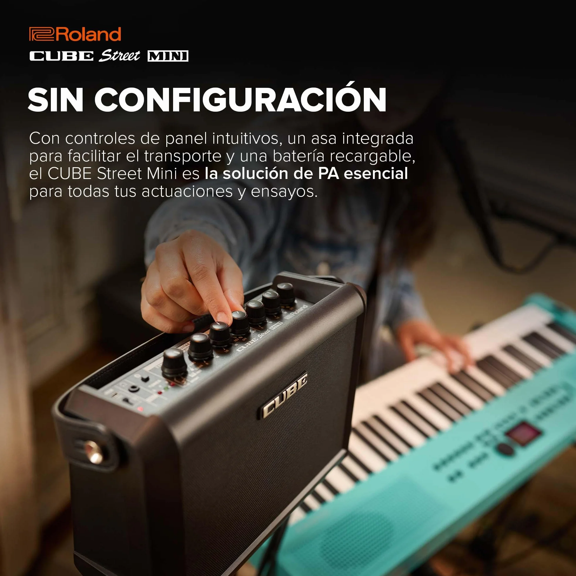Roland Cube Street Mini | Amplificador ultracompacto | Sonido excepcional | Ideal para pequeños Eventos | Admite micros, Instrumentos y más | hasta 7 Horas de autonomía | Efectos Integrados