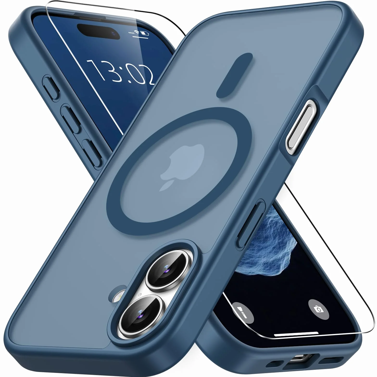 Vansdon Funda Magnética para iPhone 17 con 1 Piezas Cristal Templado, Compatible con Magsafe, Protección contra caídas de Grado Militar, Carcasa Respaldo Translúcida Mate Slim Antigolpes-Azul Oscuro