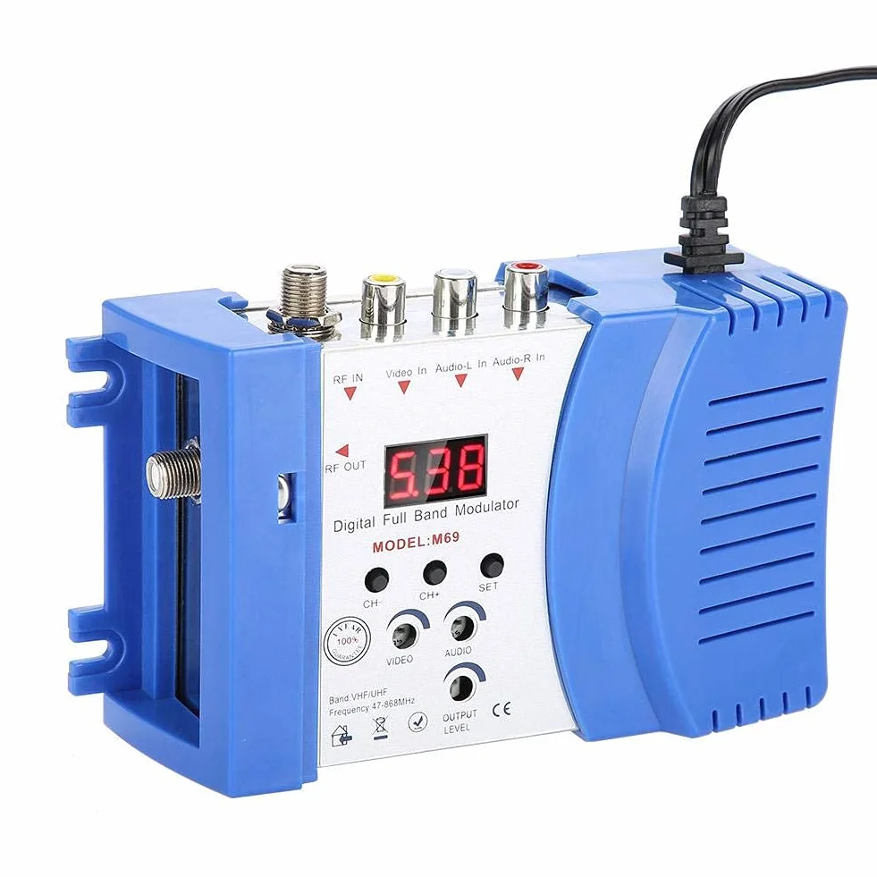 Bewinner Modulador Digital de Radiofrecuencia Universal Compacto para Hogar - Convertidor de Señal de Audio y Video VHF UHF EU Compatible con Sistemas de Televisión Domésticos