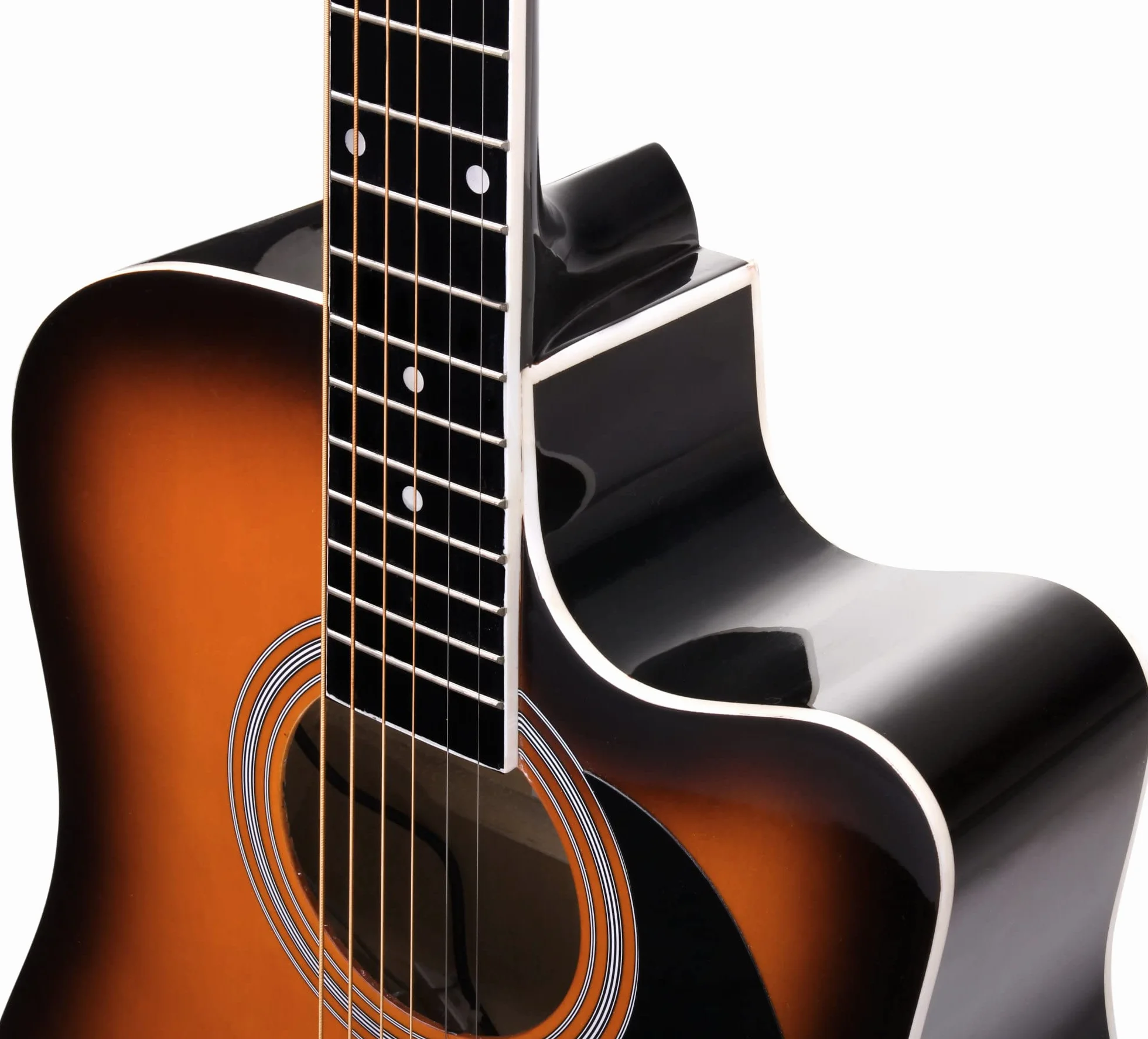Classic Cantabile WS-10SB-CE Guitarra Western Dreadnought Cutaway, 6 cuerdas, 20 trastes, con pastilla, accesorios, funda, libro de partituras, cuerdas y púas, acabado sunburst.