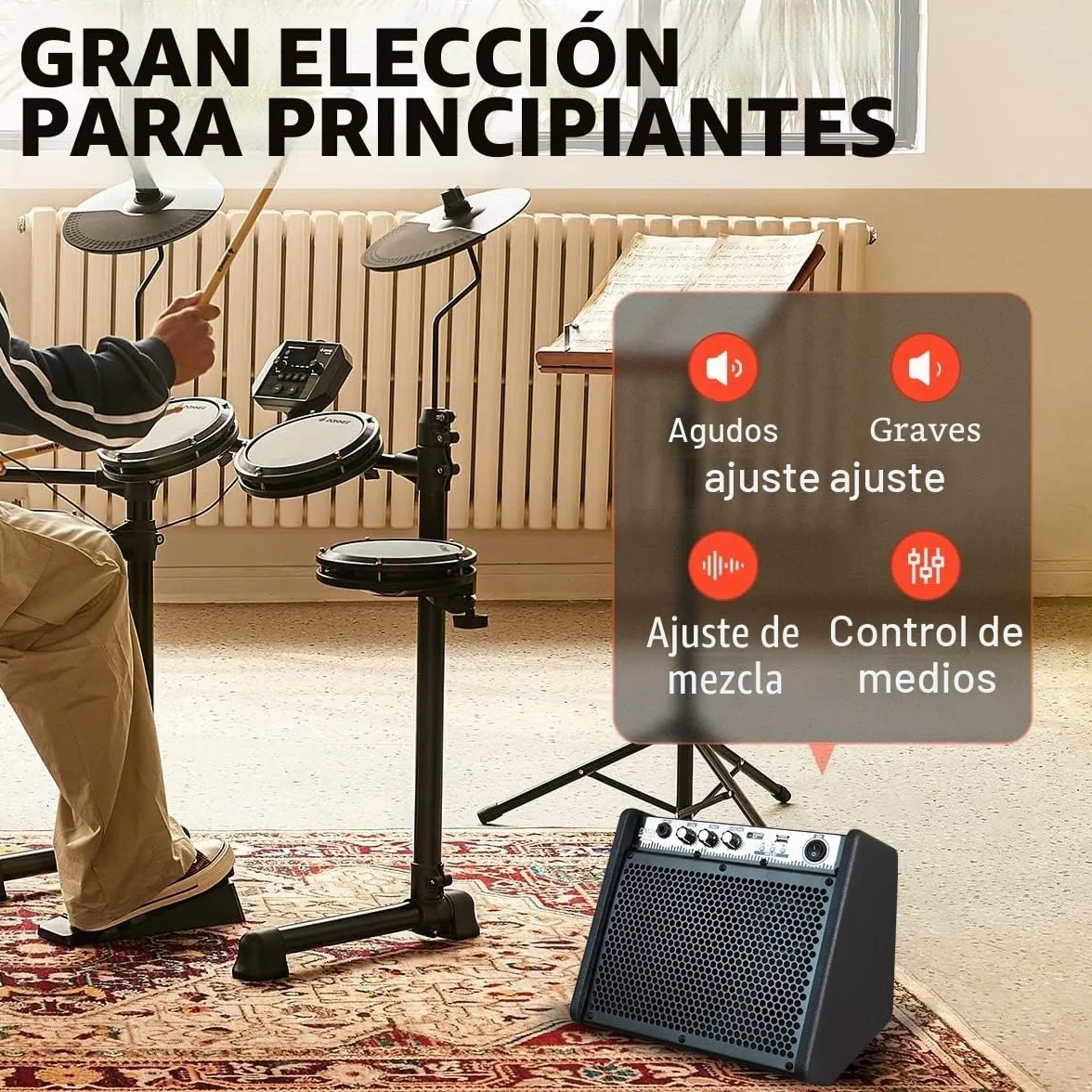 Coolmusic DM20 Bluetooth Amplificador de Monitor Personal Amplificador de Tambor eléctrico Altavoz, Teclado y Altavoz de Guitarra acústica (20W con Cable)
