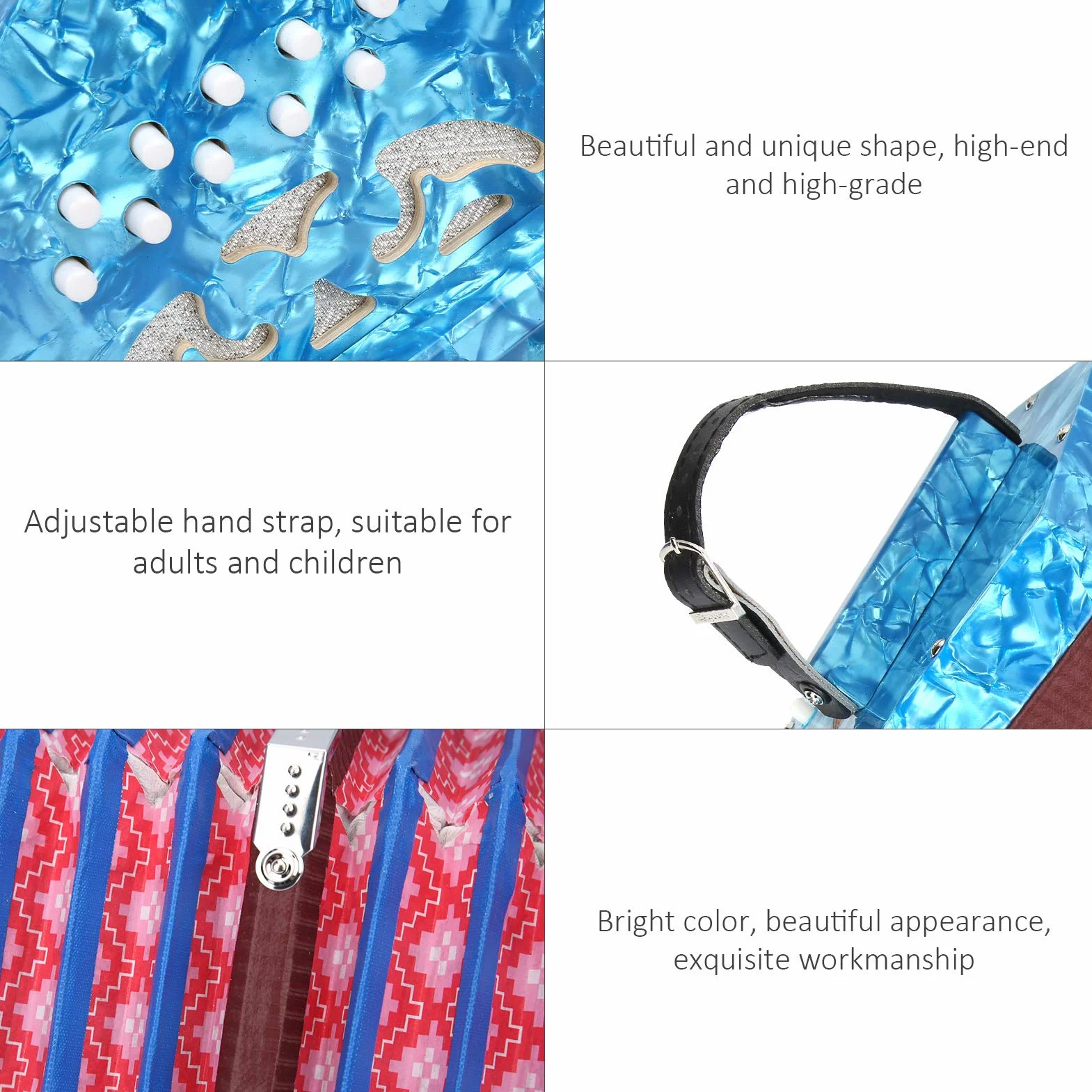 Eujgoov Concertina Acordeón Diatónico Ortable Instrumento profesional para adultos Suministros de instrumentos musicales(Cielo azul)