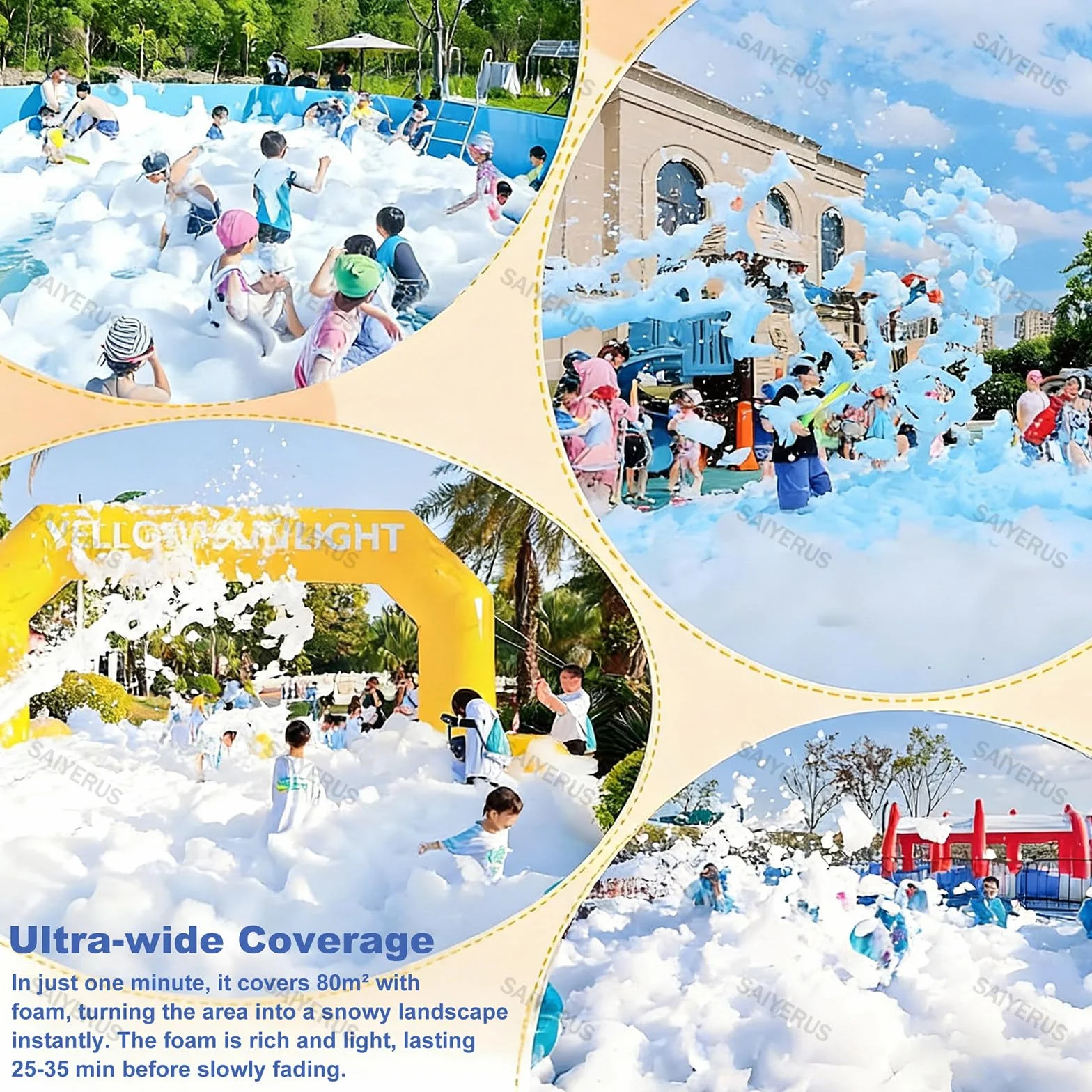 Máquina de Espuma de 2000W, Cañón de Burbujas con Cabezal Giratorio Auto, Alcance de 5-8m y Cobertura de 80m², Ideal para Fiestas Temáticas, Festivales, Conciertos, Bodas, Eventos Escolares