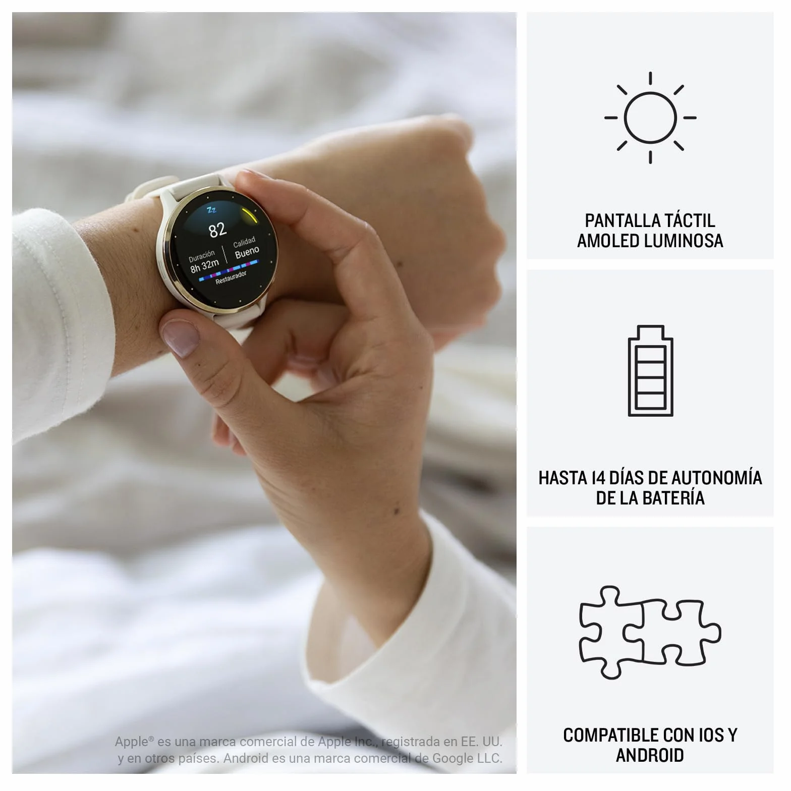 Garmin Venu 3S, Smartwatch Premium con GPS, AMOLED, Funciones avanzadas de Salud y Forma física, más de 30 Aplicaciones Deportivas, 10 días de autonomía, Beige Gold