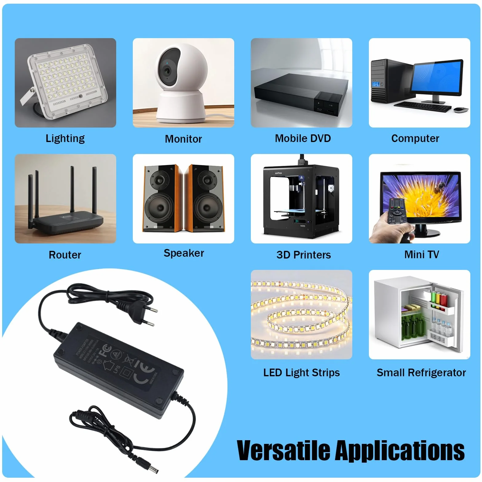 Adaptador de Corriente AC 100-240V a 24V 5A Transformador 120W Fuente de Alimentación Universal con Enchufe de 5.5 x 2.5 mm para Tiras LED, Cámaras, DVD, Pantallas LCD y Otros