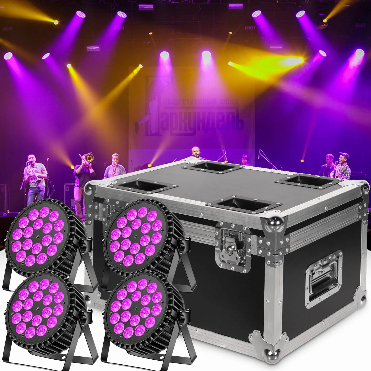 Foco LED par de 200 W con estuche de vuelo, RGBW UV luz negra, 18 LED, luz de escenario, luz de fiesta DMX512 para fiesta, bar, Navidad, Halloween, boda (5 unidades)