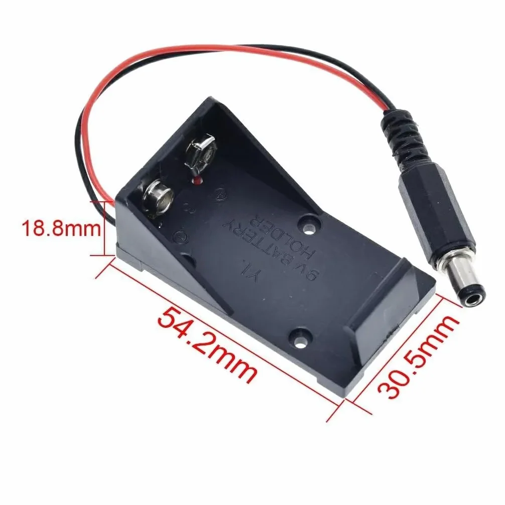 Portapilas Pila 9V, Portapila para Robótica, Portapila para arduino, Soporte de Batería 6LR61, Incluye Cable de 200mm, Voltaje Total: 9V, Conector DC 5.5 x 2.1 mm
