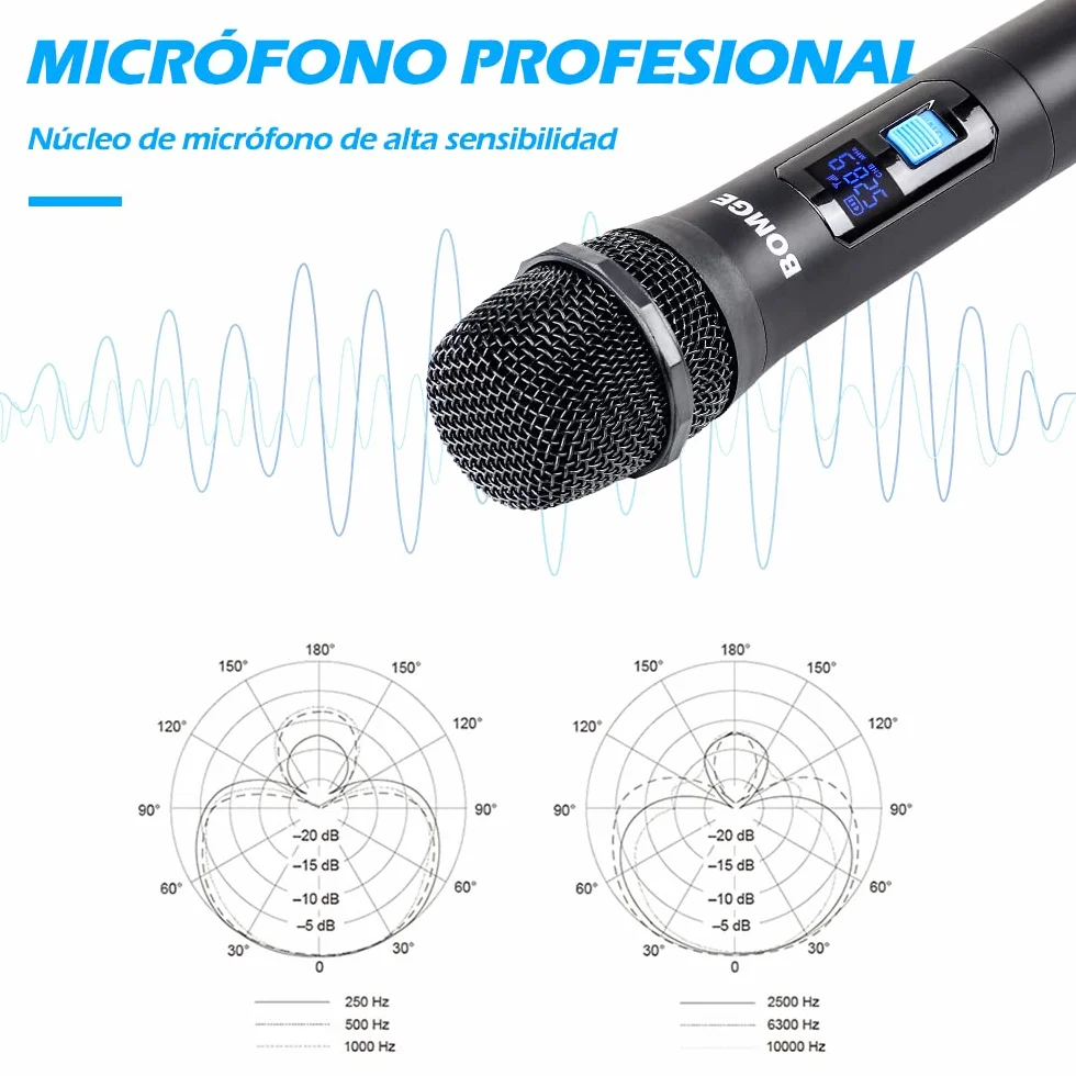 BOMGE Sistema de micrófono inalámbrico, Juego de micrófono inalámbrico Pro de 4 Canales con Cuatro micrófonos de Mano, frecuencia Fija, Largo Alcance de 200 pies, Ideal para Iglesia, Karaoke, Eventos