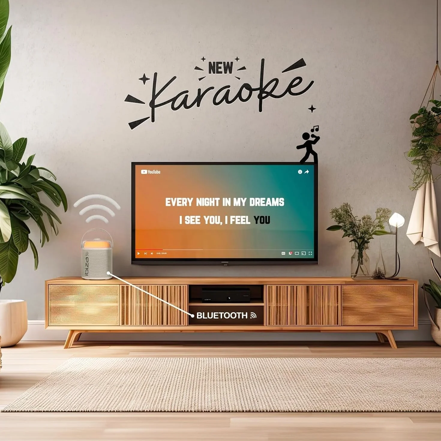Ibiza Sound – Pack Karaoke Altavoz portátil Bluetooth inalámbrico KARAHOME-WH 120 W USB SD 2 micrófonos – Bola Disco LED RGB Astro-BALL8 Niño