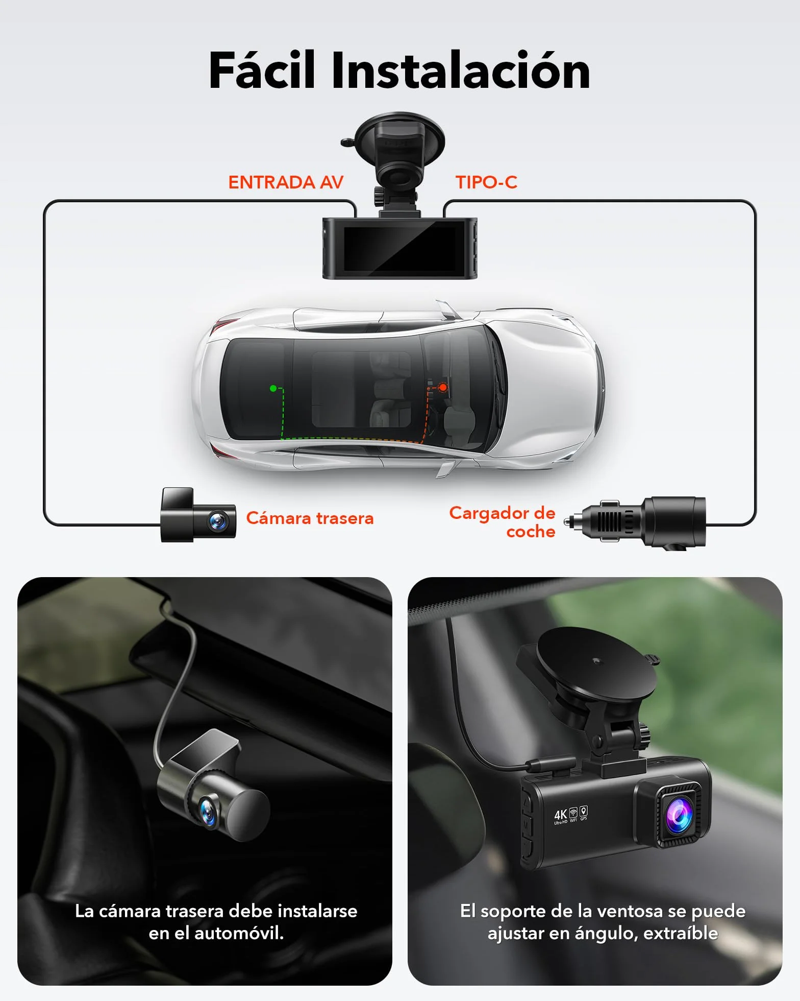 REDTIGER Dashcam 4K/2.5K Delantera y Trasera con STARVIS 2,Pantalla IPS de 3,18 Pulgadas, Tarjeta de 128 GB, WiFi de 5,8 GHz, GPS, WDR Gran Angular de 170°, Admite hasta 256 GB (F7NP)