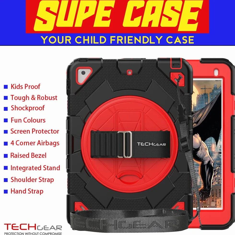 TECHGEAR El Estuche SUPE se Adapta a Apple iPad 9.7" 6.a/5.a generación (2018/2017) y iPad Air 2 9.7" y iPad Pro 9.7" Estuche Resistente, Resistente y Divertido para niños y niñas con Soporte, estu